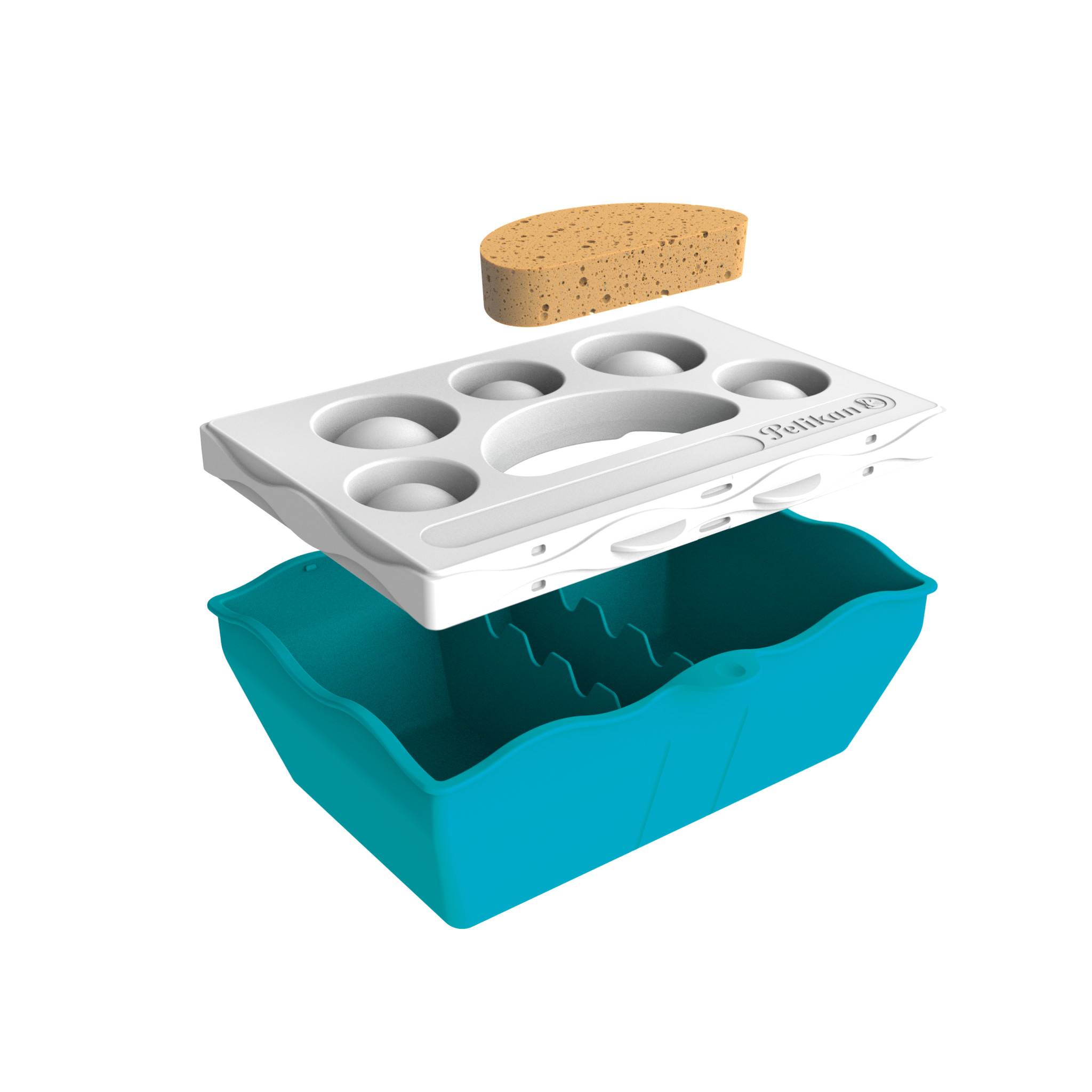 Pelikan Kreativfabrik Malzubehörset klein S, Junge/Mädchen, Deutschland, Wasserbox mit Mischpalette und Schwamm und wasserfestem Stickerbogen