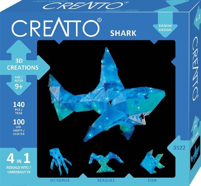 Creatto Hai 3D-Leuchtfiguren entwerfen, Bastel Set für Hai, Tintenfisch, Möwe oder Fisch, gestalte deine individuelle Kinderzimmer-Deko