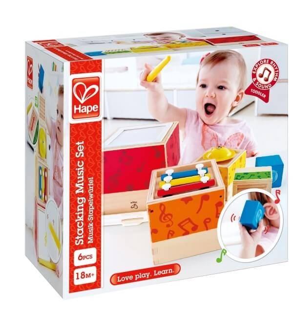 Hape E0336 - Musik-Stapelwürfel, Instrumenten-Stapelwürfel, Holz