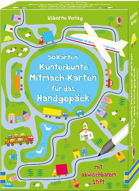 50 Karten: Kunterbunte Mitmach-Karten für das Handgepäck mit abwischbarem Stift