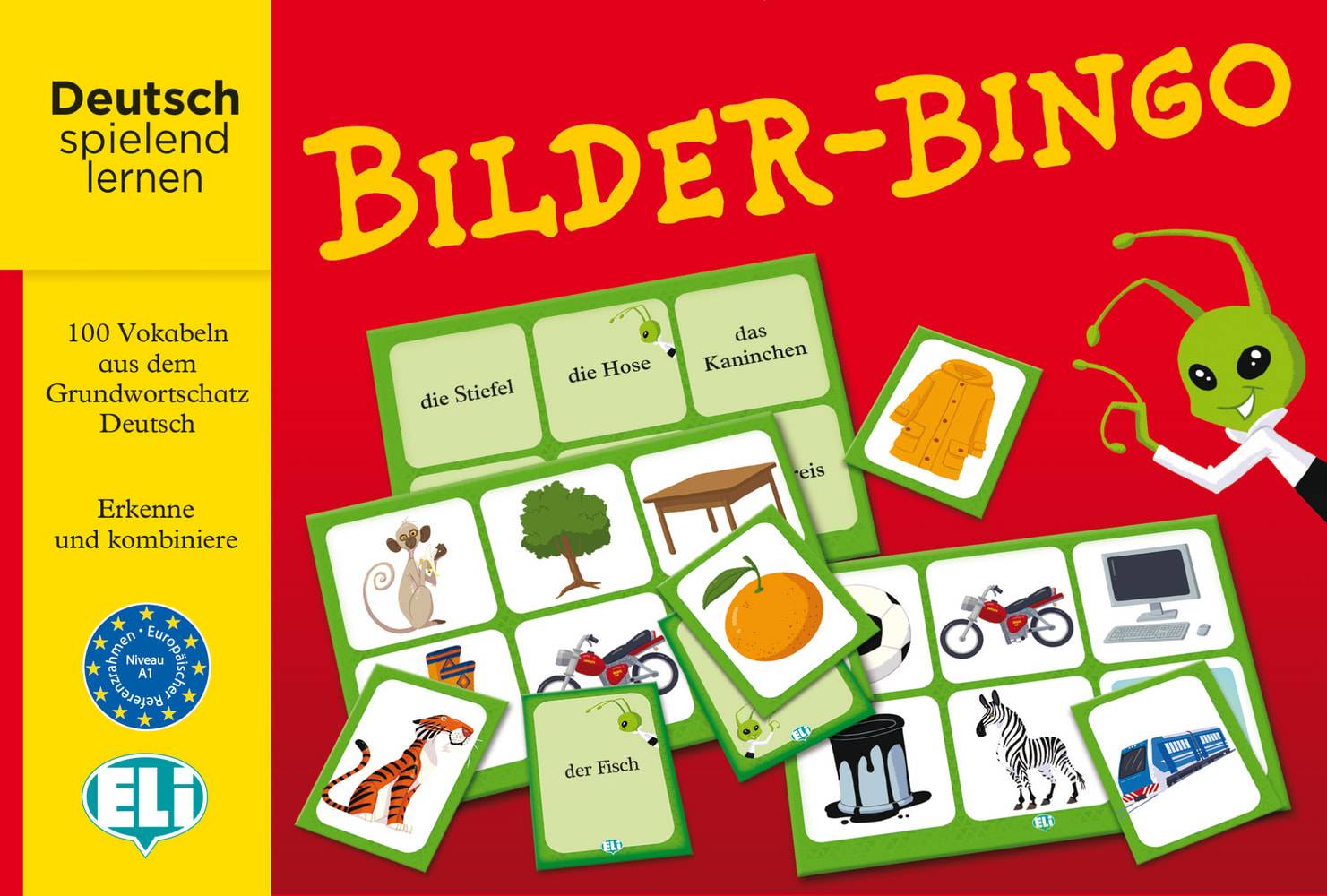 Bilder-Bingo (Spiel) 100 Vokabeln aus dem Grundwortschatz Deutsch. Erkenne und kombiniere. Niveau A1