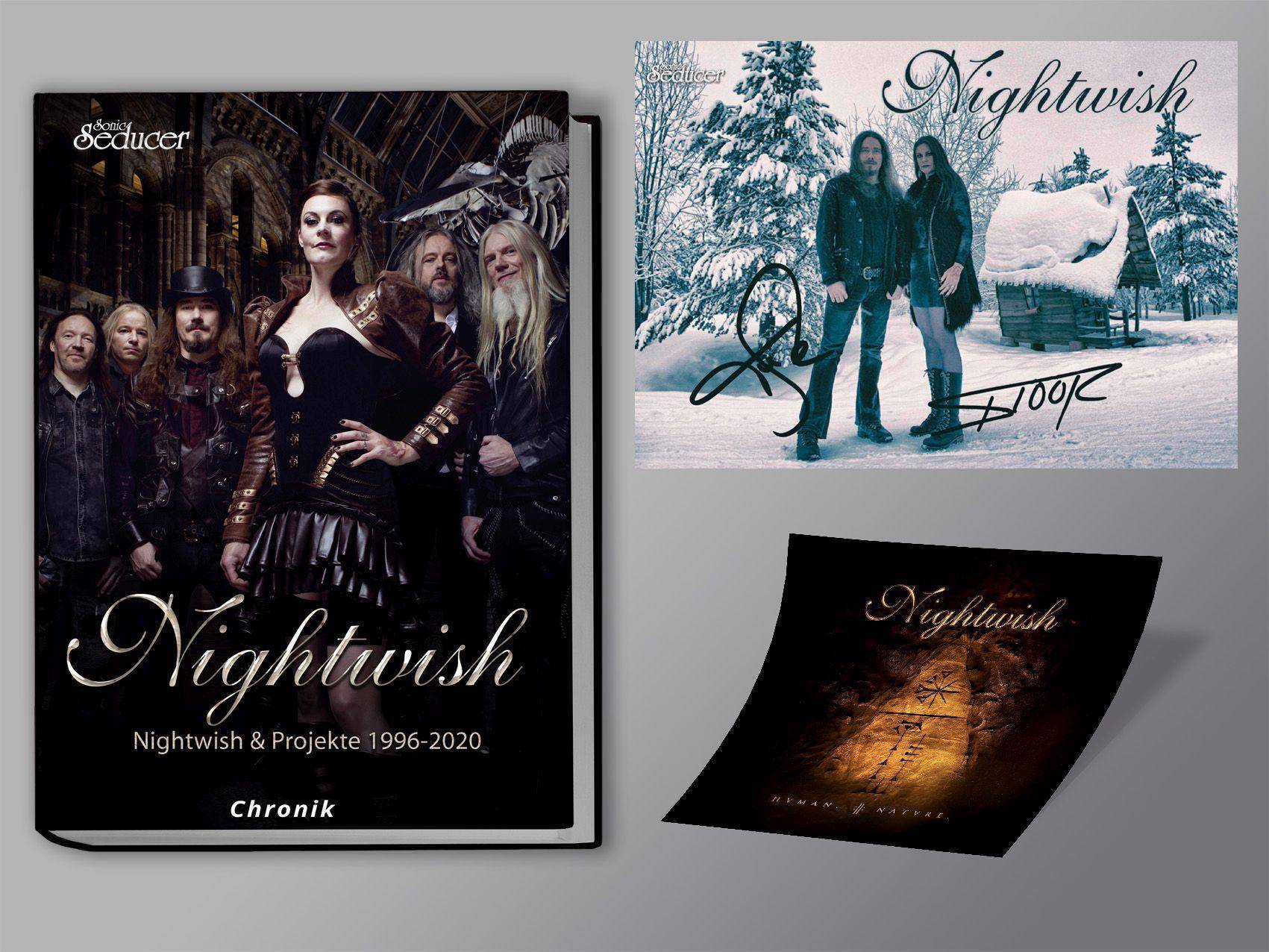 Nightwish Chronik m. signierter Postkarte u. Sticker