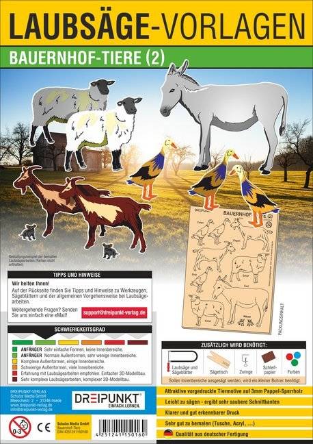 Laubsägevorlage Bauernhof-Tiere. .2 Laubsägevorlage für zehn Bauernhof-Tiere aus hochwertigem 3mm Pappelsperrholz
