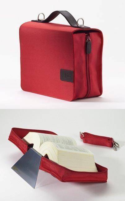 SchönfelderSkin basic Tasche rubin-rot, Buchhüllen-Tasche mit Buchstütze Buchhüllen-Tasche mit Buchstütze und Tragegurt in Material Nylon/Leder,