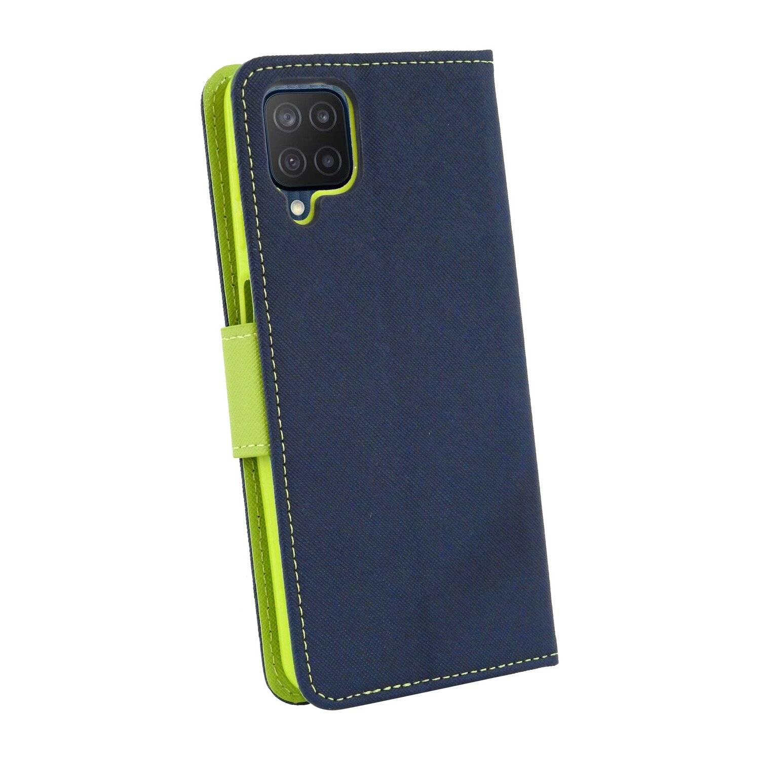 Buch Tasche "Fancy" für SAMSUNG GALAXY M12 (M127F) Handy Hülle Etui Schutzhülle mit Standfunktion, Kartenfach Blau-Grün