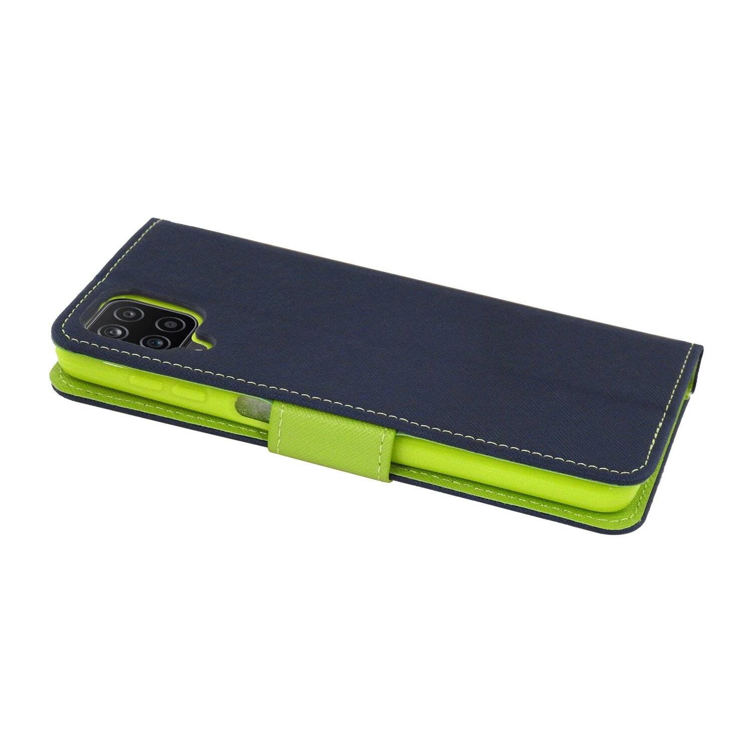 Buch Tasche "Fancy" für SAMSUNG GALAXY M12 (M127F) Handy Hülle Etui Schutzhülle mit Standfunktion, Kartenfach Blau-Grün