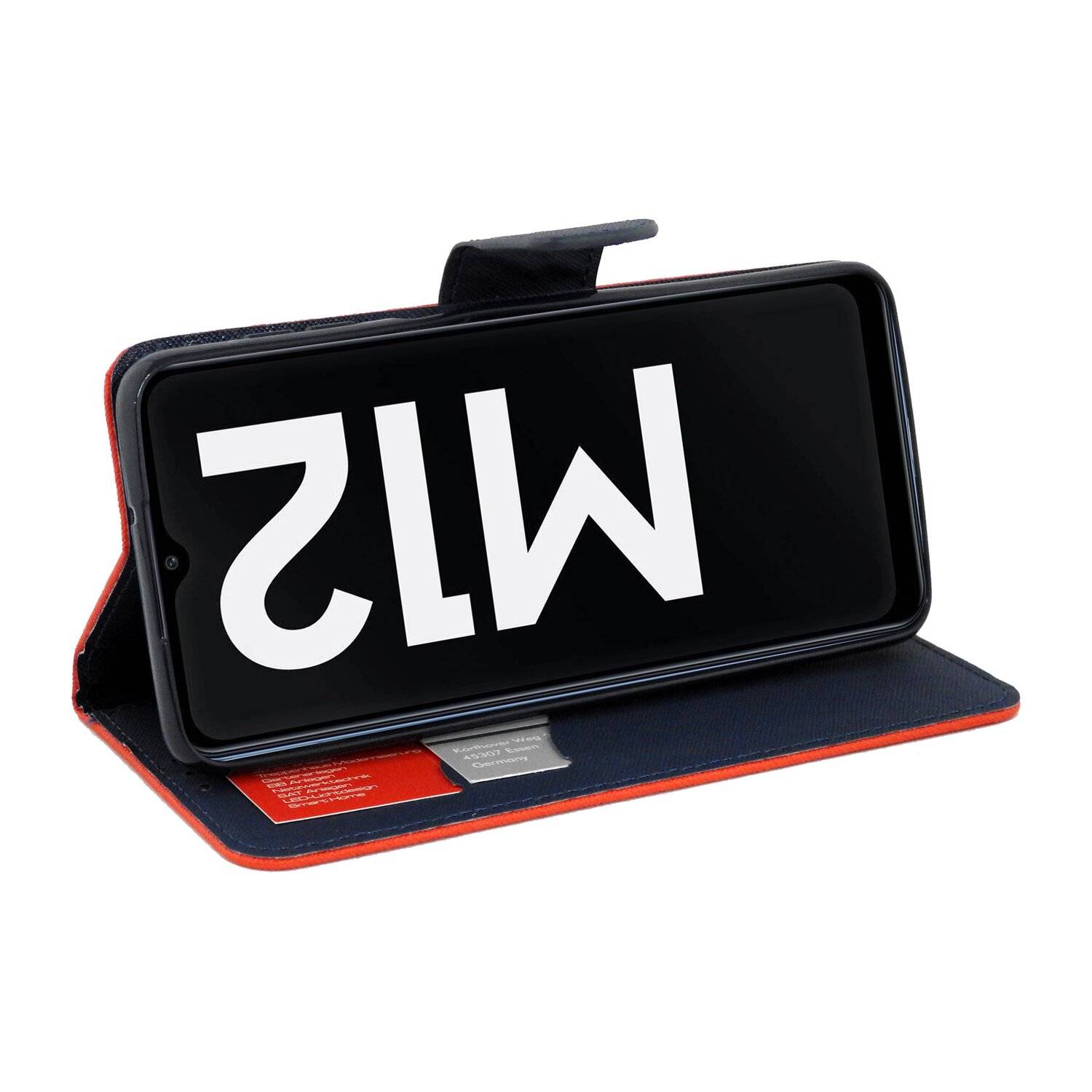 Buch Tasche "Fancy" für SAMSUNG GALAXY M12 (M127F) Handy Hülle Etui Schutzhülle mit Standfunktion, Kartenfach Rot-Blau