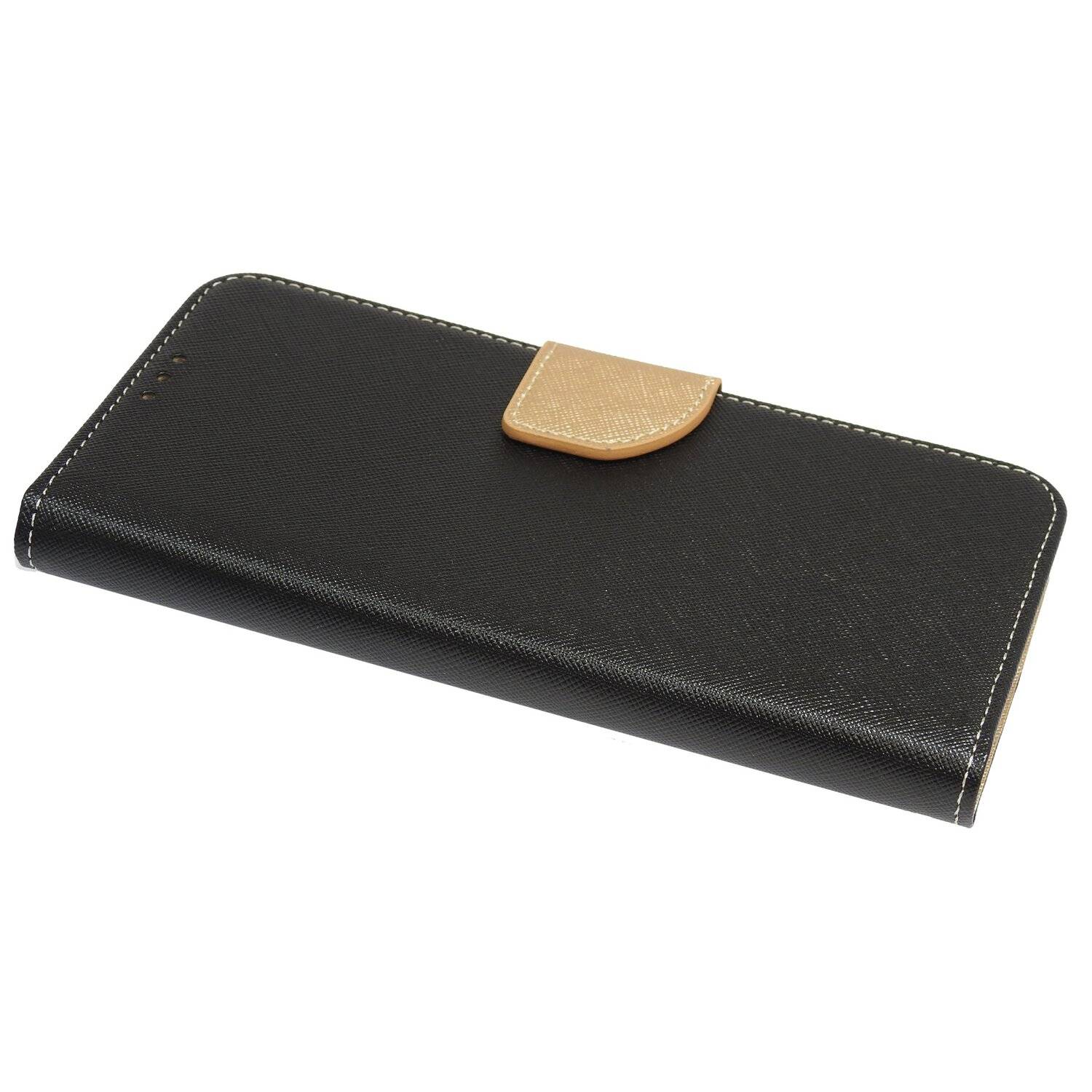 Buch Tasche "Fancy" für SAMSUNG GALAXY M12 (M127F) Handy Hülle Schutzhülle mit Standfunktion, Kartenfach Schwarz-Gold