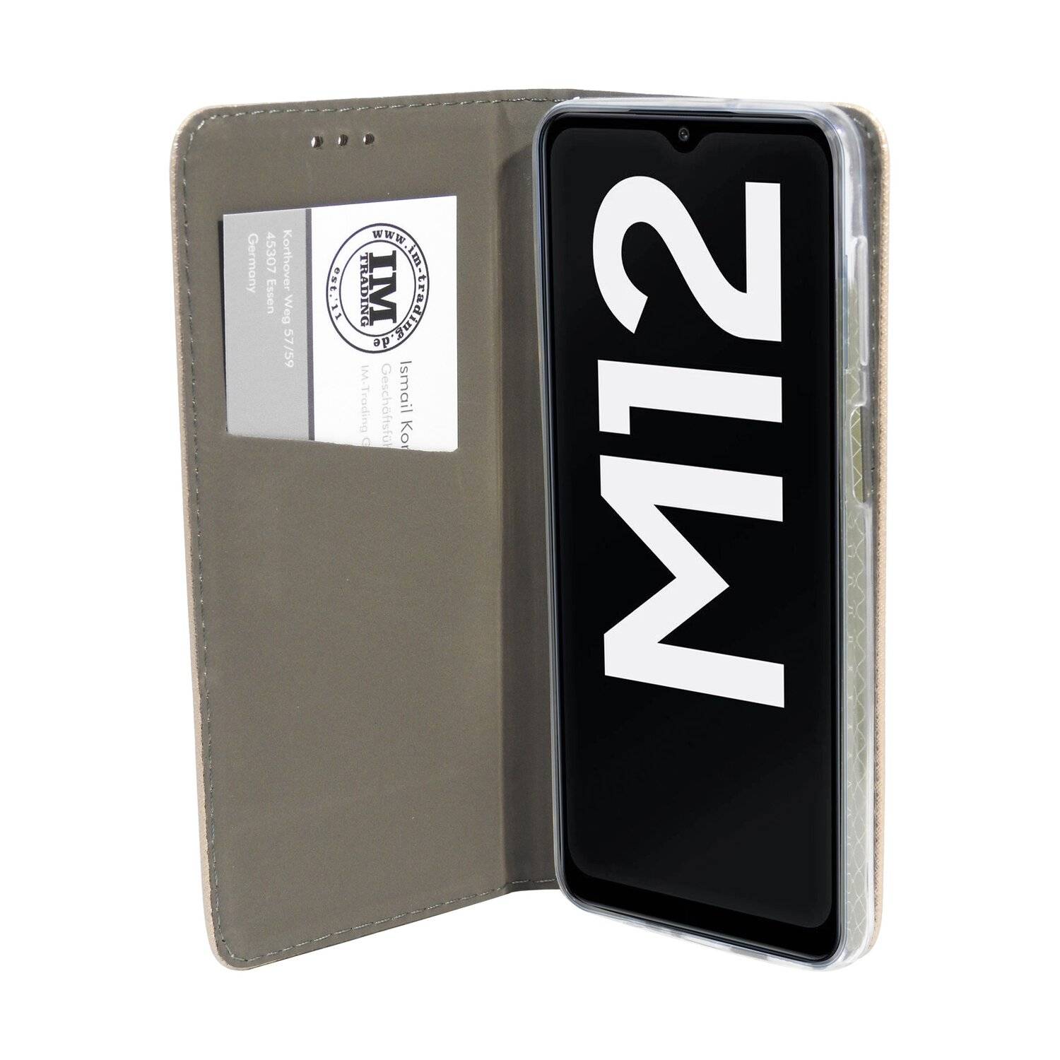 Buch Tasche "Smart" für SAMSUNG GALAXY M12 ( M127F ) Handy Hülle Etui Schutzhülle mit Standfunktion, Kartenfach Gold