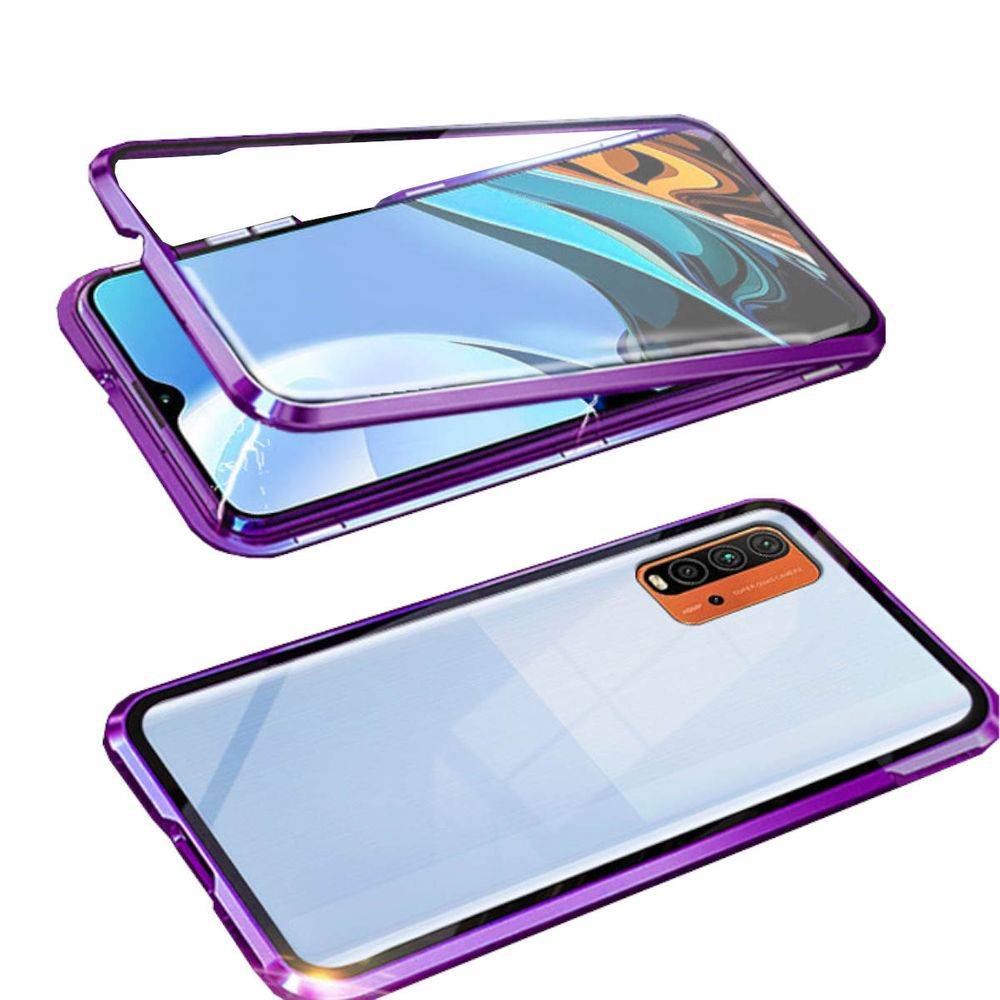 Beidseitiger 360 Grad Magnet / Glas Case Hülle Handy Tasche Bumper Lila für Xiaomi Poco M3 / Redmi 9T