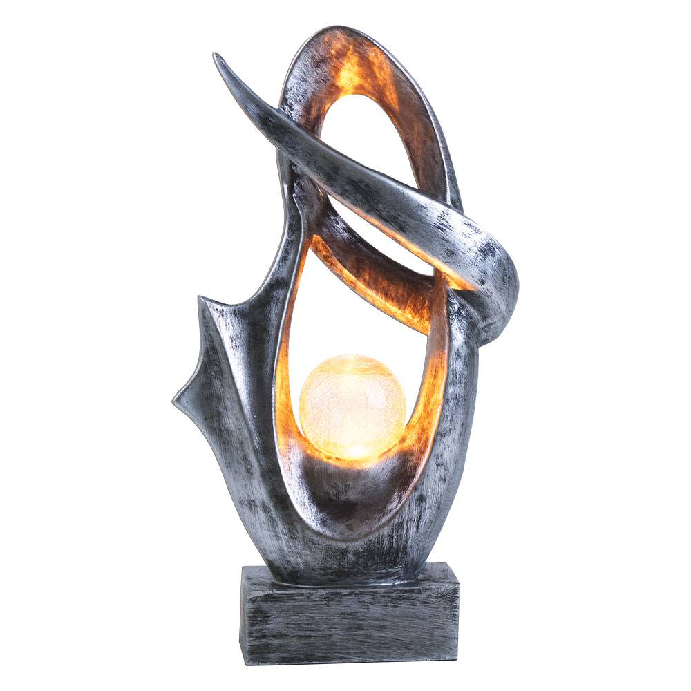 Solarlampe für Außen Garten Deko Terrassen Lampe Außen Boden Solar Lampe Outdoor stehend, mit Feuereffekt, Skulptur silber, Crackle Glaskugel, 1x