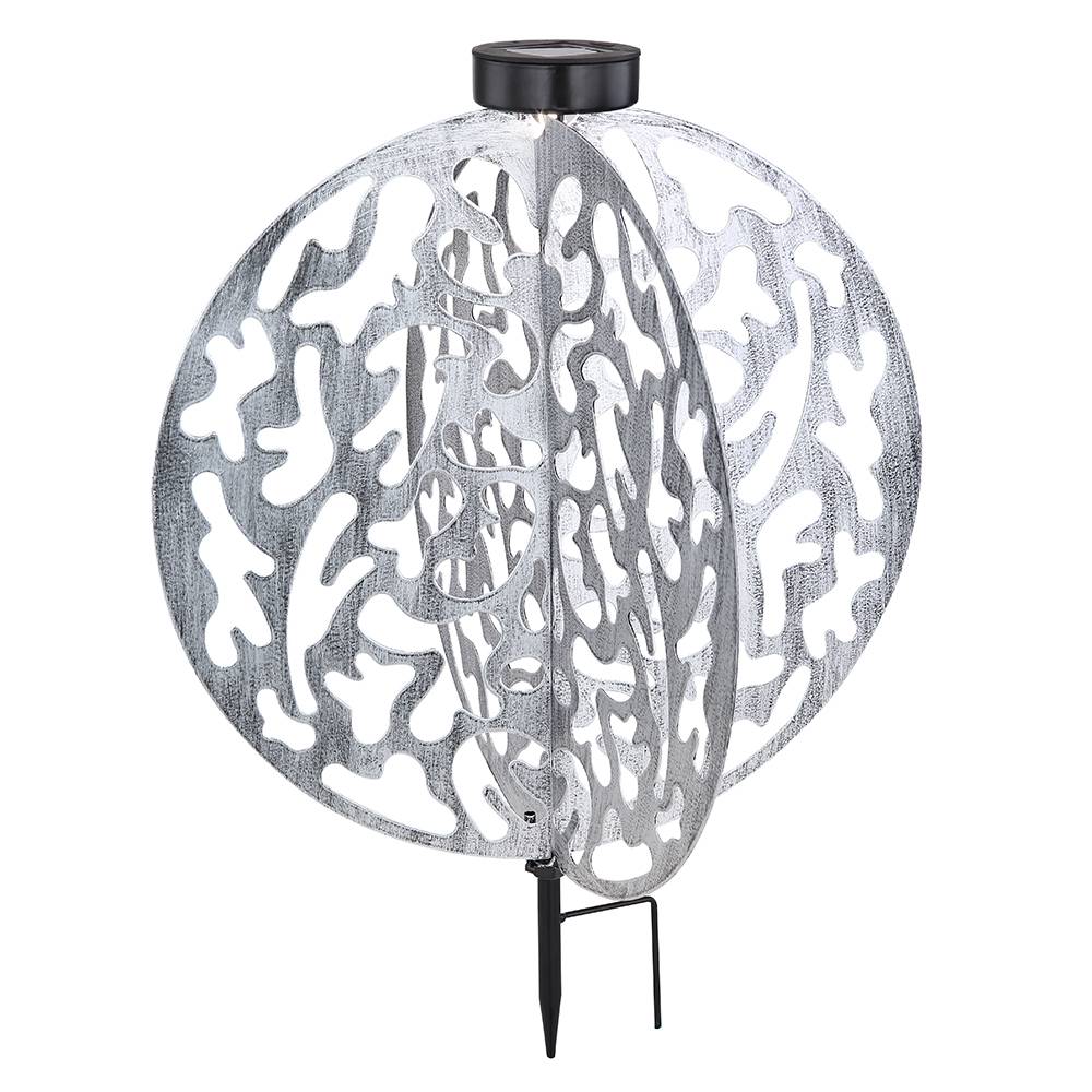 Solarlampe silber Terrassenleuchte Reto Außenlampe, LED Steckleuchte Gartendeko antik Balkon, Metall matt rund, 1x LED 3000K warmweiß, DxH 40x51 cm