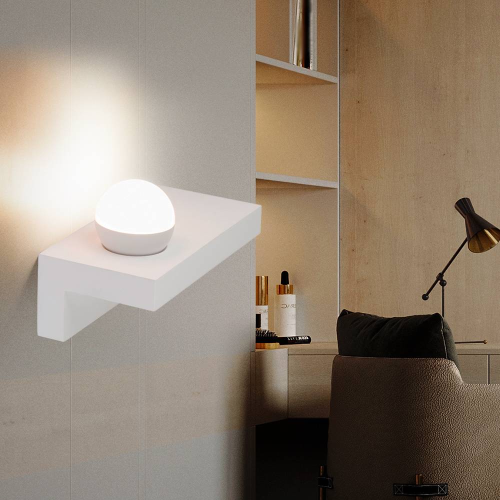 Wandleuchte Innen UP Lampe Esszimmer Wandlampe Dielen Leuchte aus Gips bemalbar, Metall weiß, 1x LED 1x 7 Watt 1x 690 lm, BxH 30x17,5 cm