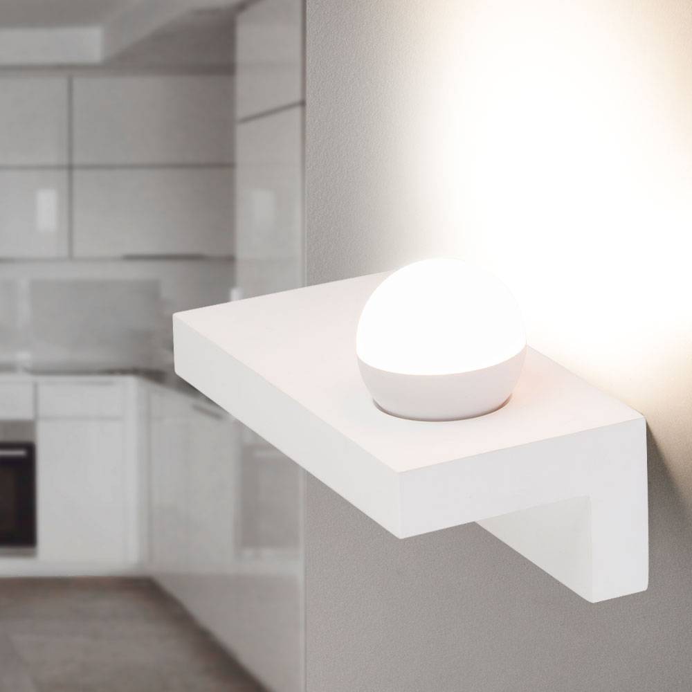 Wandleuchte Innen UP Lampe Esszimmer Wandlampe Dielen Leuchte aus Gips bemalbar, Metall weiß, 1x LED 1x 7 Watt 1x 690 lm, BxH 30x17,5 cm