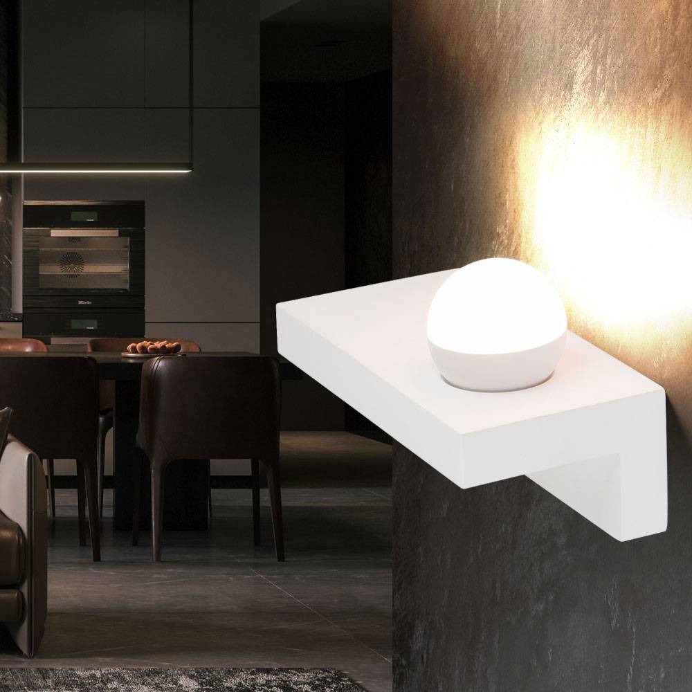 Wandleuchte Innen UP Lampe Esszimmer Wandlampe Dielen Leuchte aus Gips bemalbar, Metall weiß, 1x LED 1x 7 Watt 1x 690 lm, BxH 30x17,5 cm