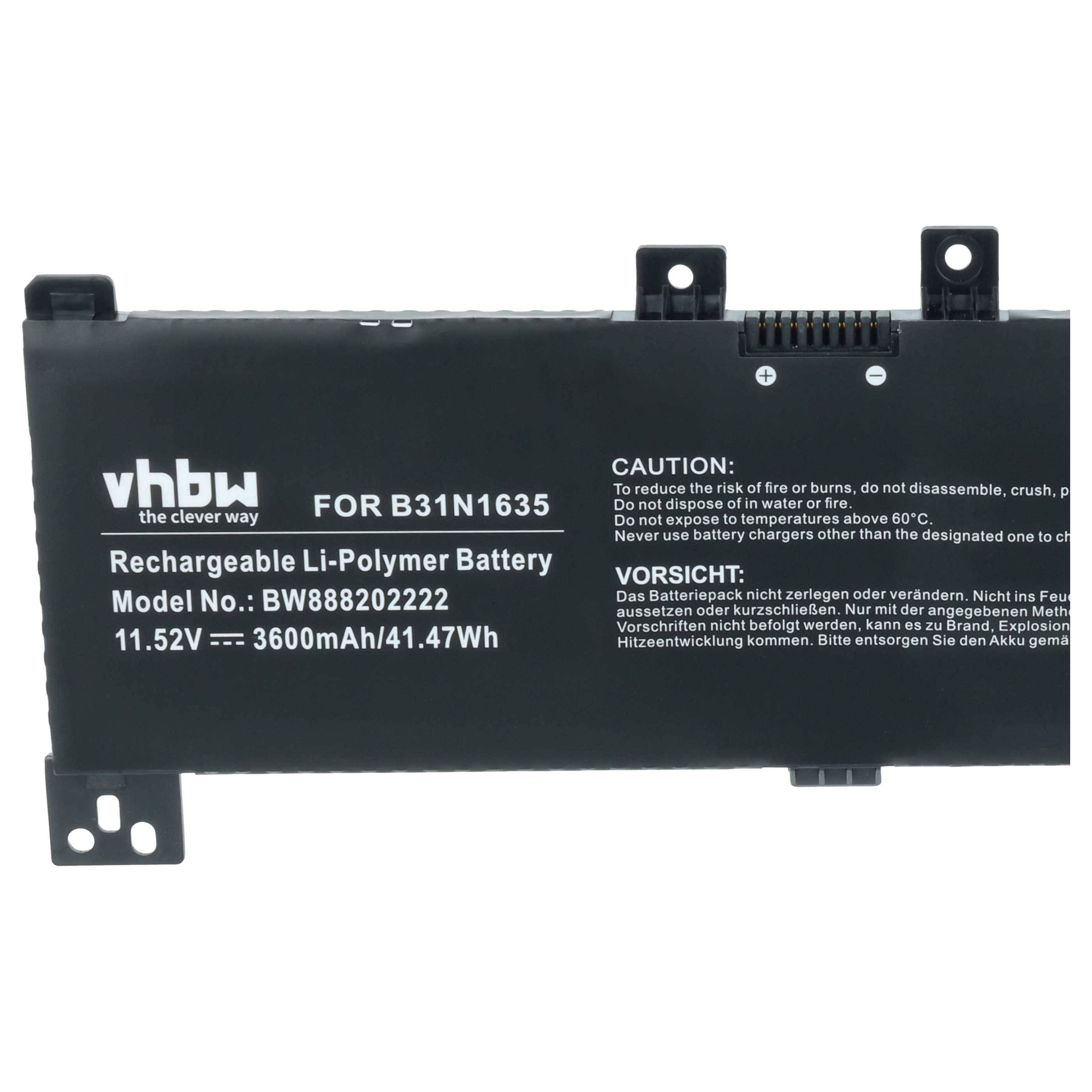 vhbw Akku kompatibel mit Asus VivoBook 17 X705UA-BX138T, 17 X705UA-BX141T Notebook (3600mAh, 11.52V, Li-Polymer)