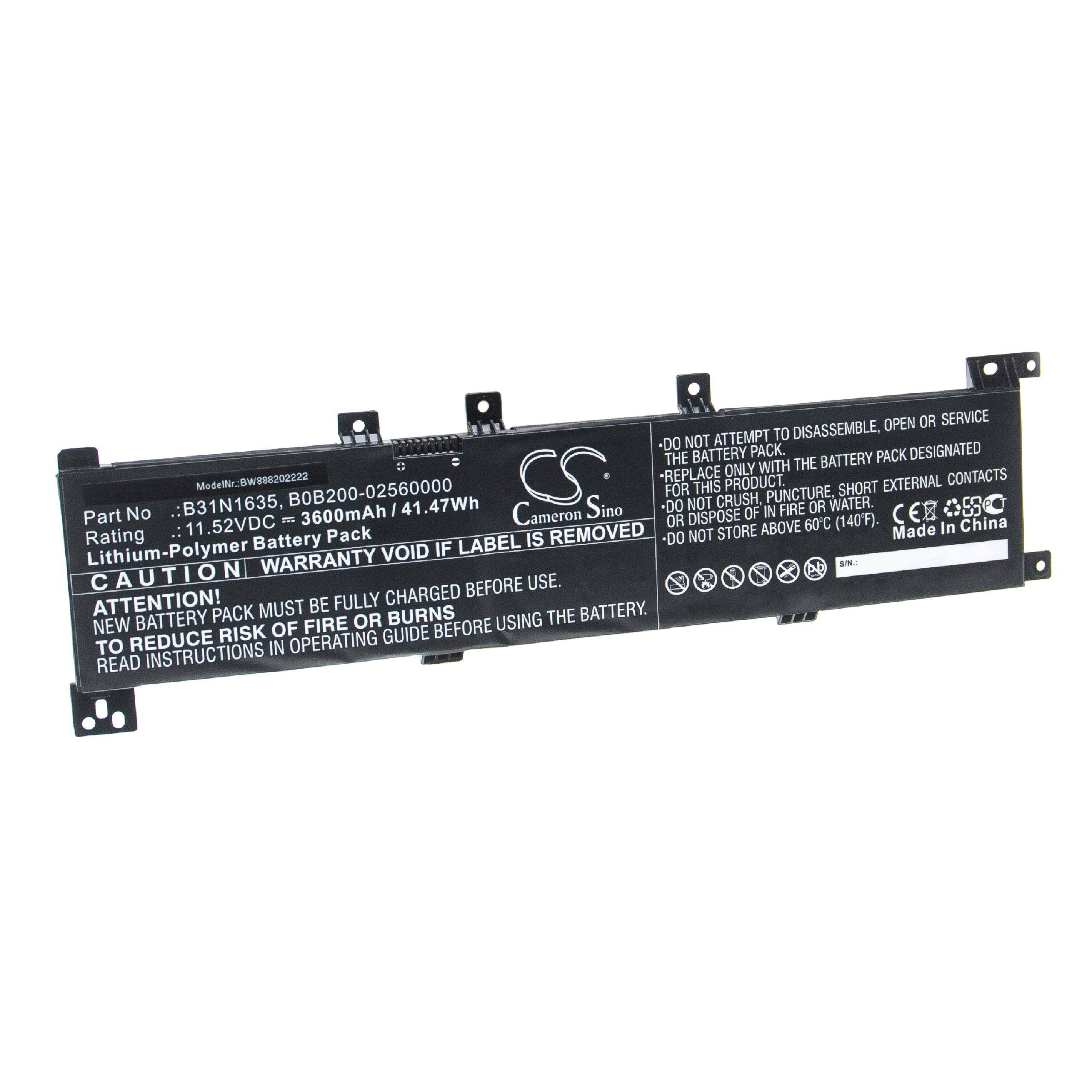 vhbw Akku kompatibel mit Asus VivoBook 17 X705UF-GC020T, 17 X705UF-GC047T Notebook (3600mAh, 11.52V, Li-Polymer)
