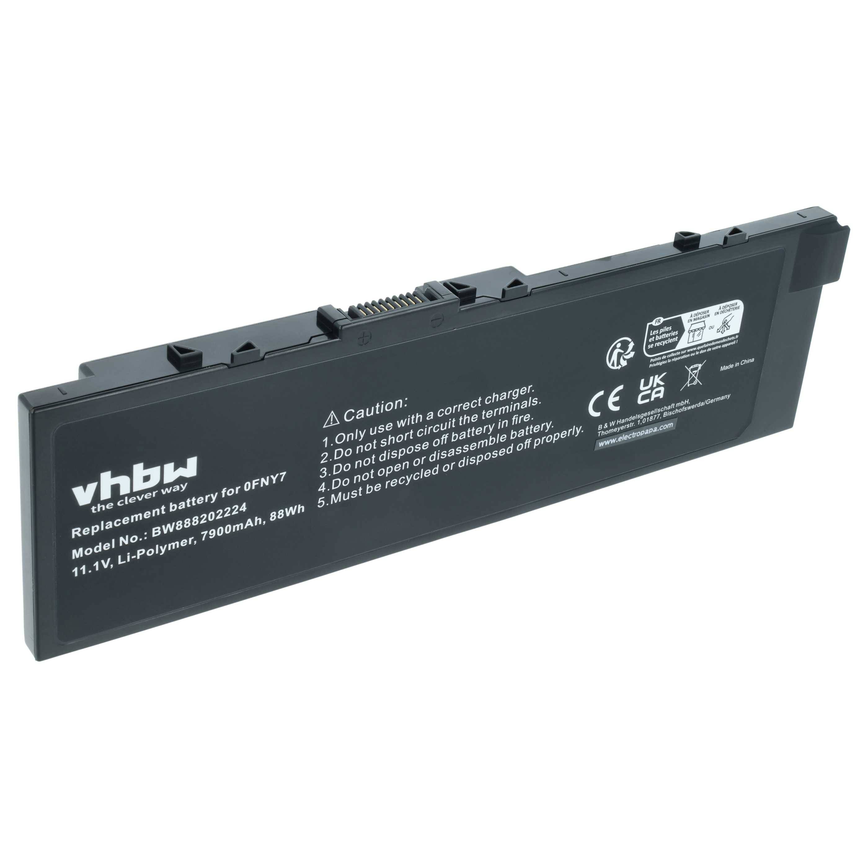 vhbw Akku Ersatz für Dell 0FNY7, 1G9VM, 451-BBSB, 451-BBSE, FNY7, GR5D3, 451-BBSF für Notebook (7900 mAh, 11,1 V, Li-Ion)