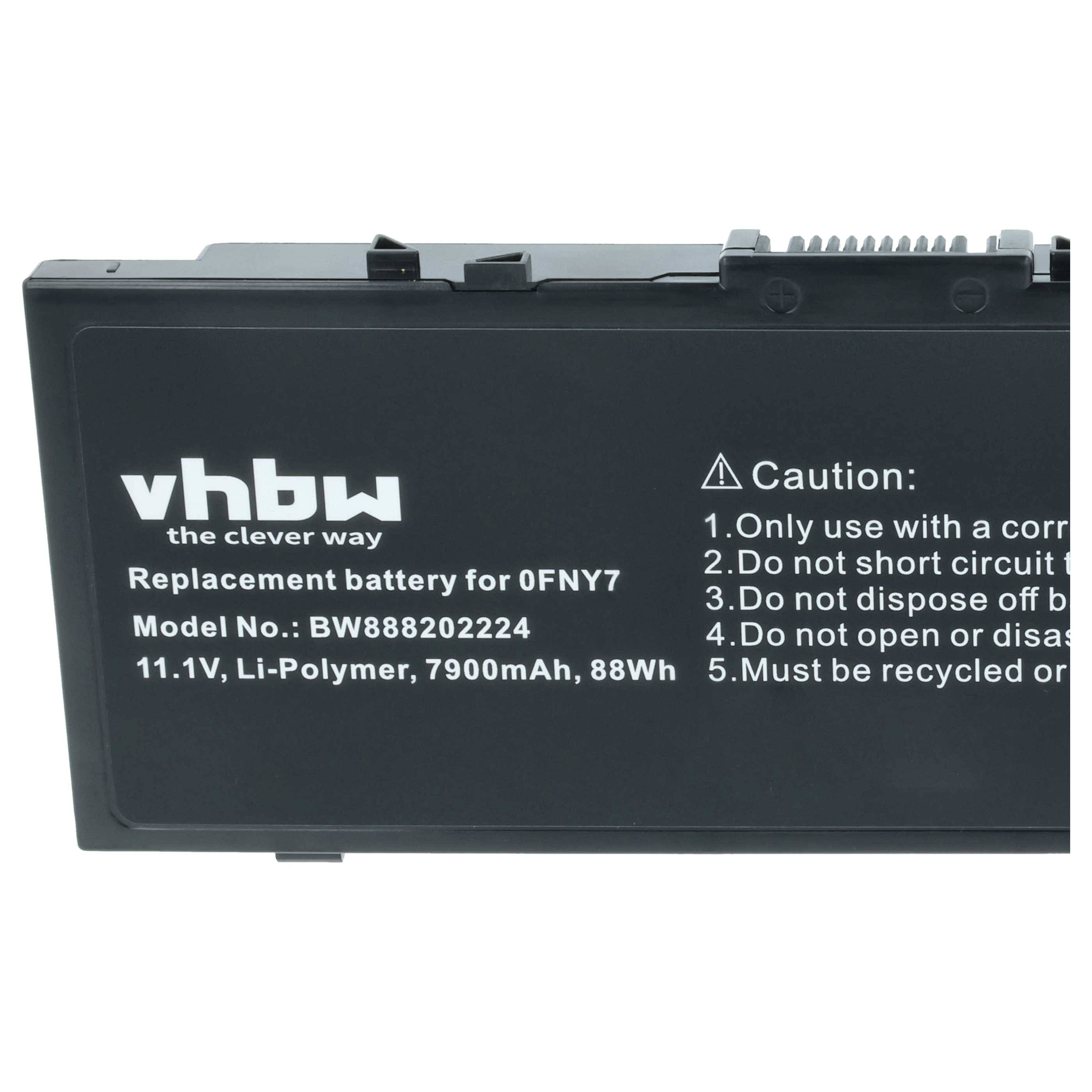 vhbw Akku Ersatz für Dell 0FNY7, 1G9VM, 451-BBSB, 451-BBSE, FNY7, GR5D3, 451-BBSF für Notebook (7900 mAh, 11,1 V, Li-Ion)