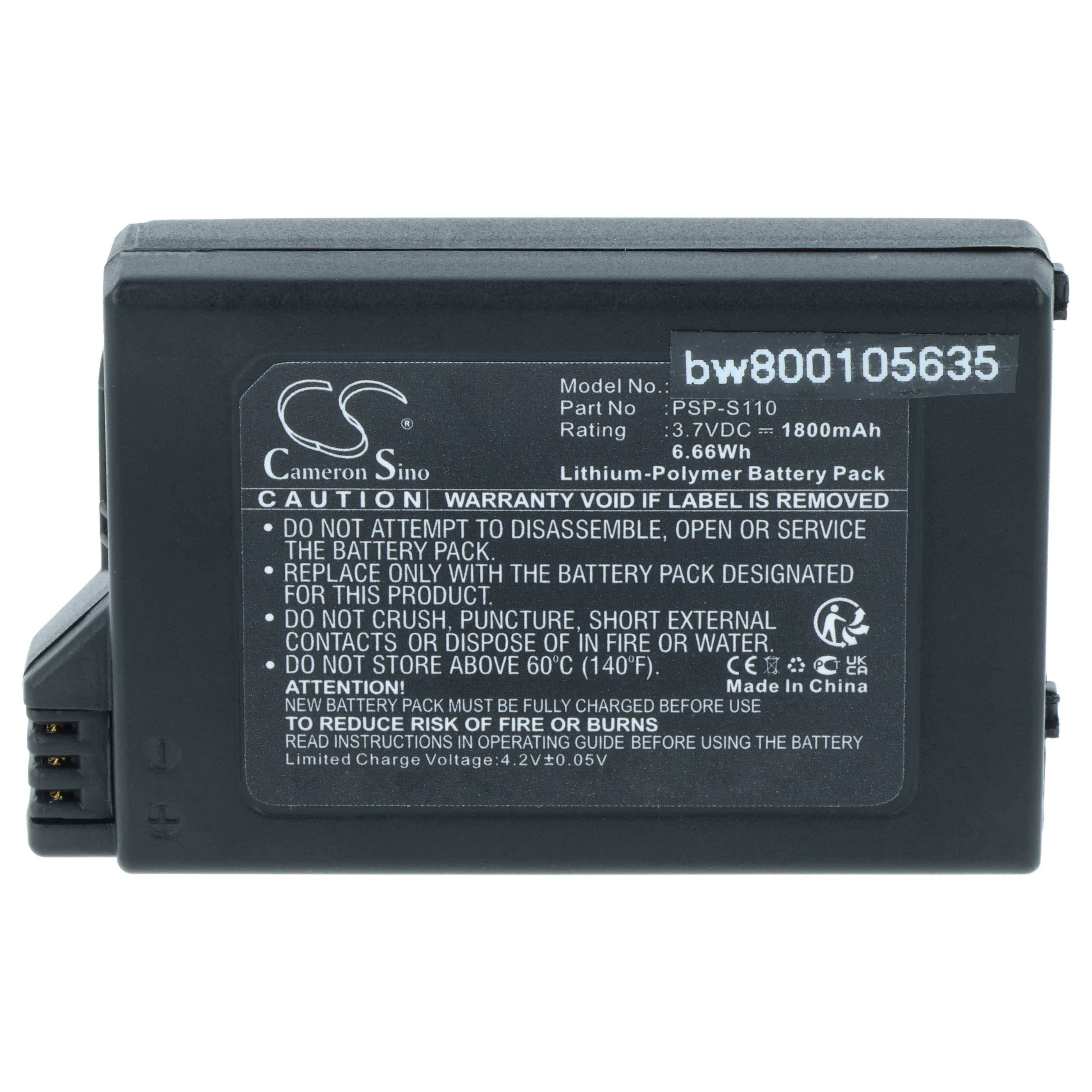 Schwarzes Cameron Sino Lithium-Polymer-Akku-Set mit Etikett, das das Modell BW800105635 zeigt, 7,4V 1800mAh, 3,66Wh.