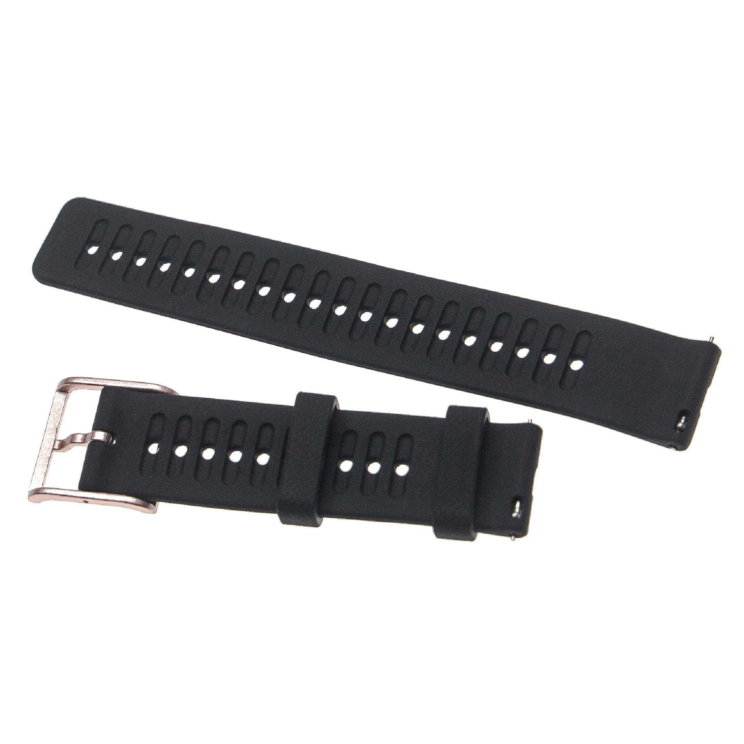 vhbw Ersatz Armband kompatibel mit Polar Unite Fitnessuhr, Smartwatch - 12,8 + 9,1 cm Silikon schwarz / rosa-metallic