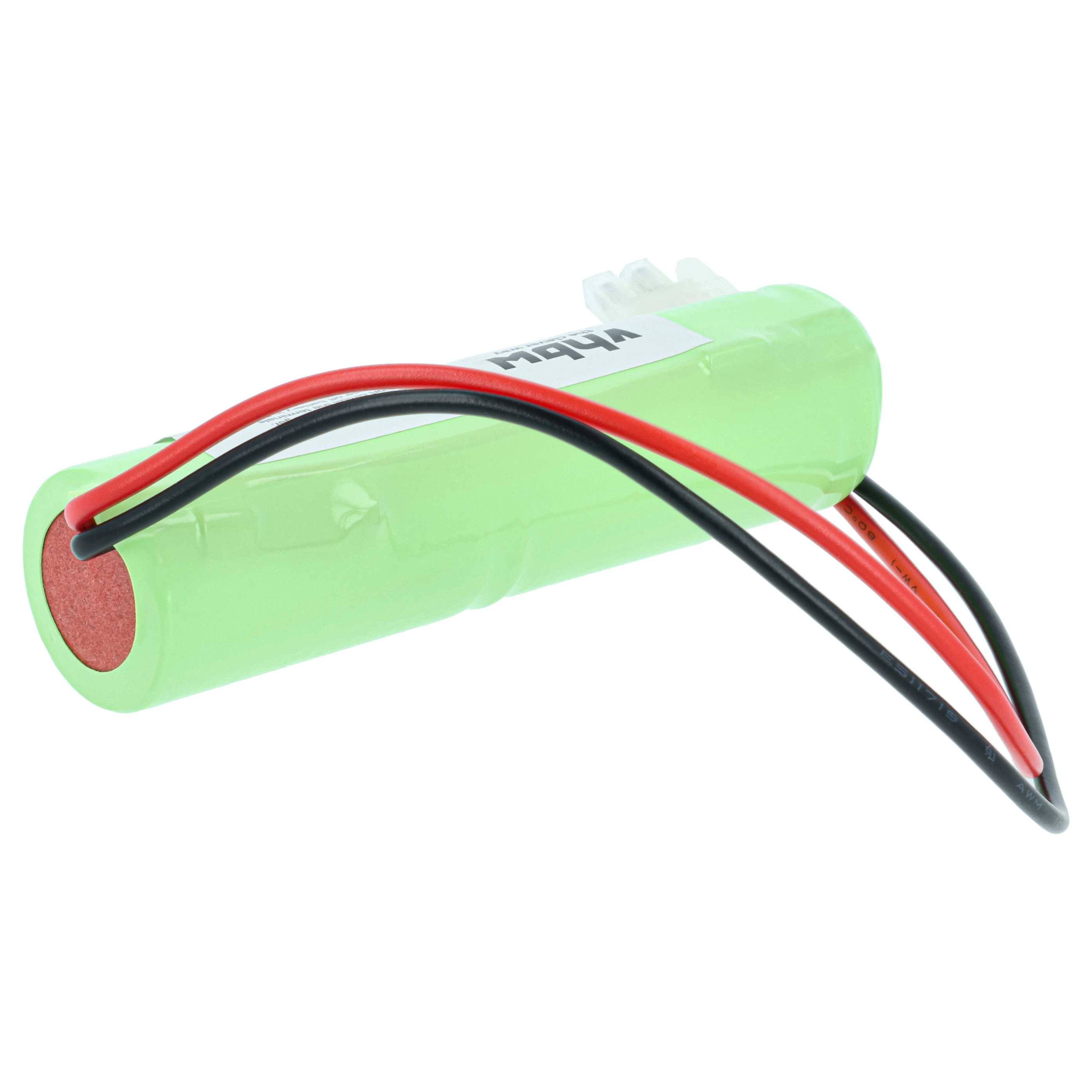 Eine grüne zylindrische wiederaufladbare Batterie mit angebrachten roten und schwarzen Drähten zum Anschluss an ein Gerät.