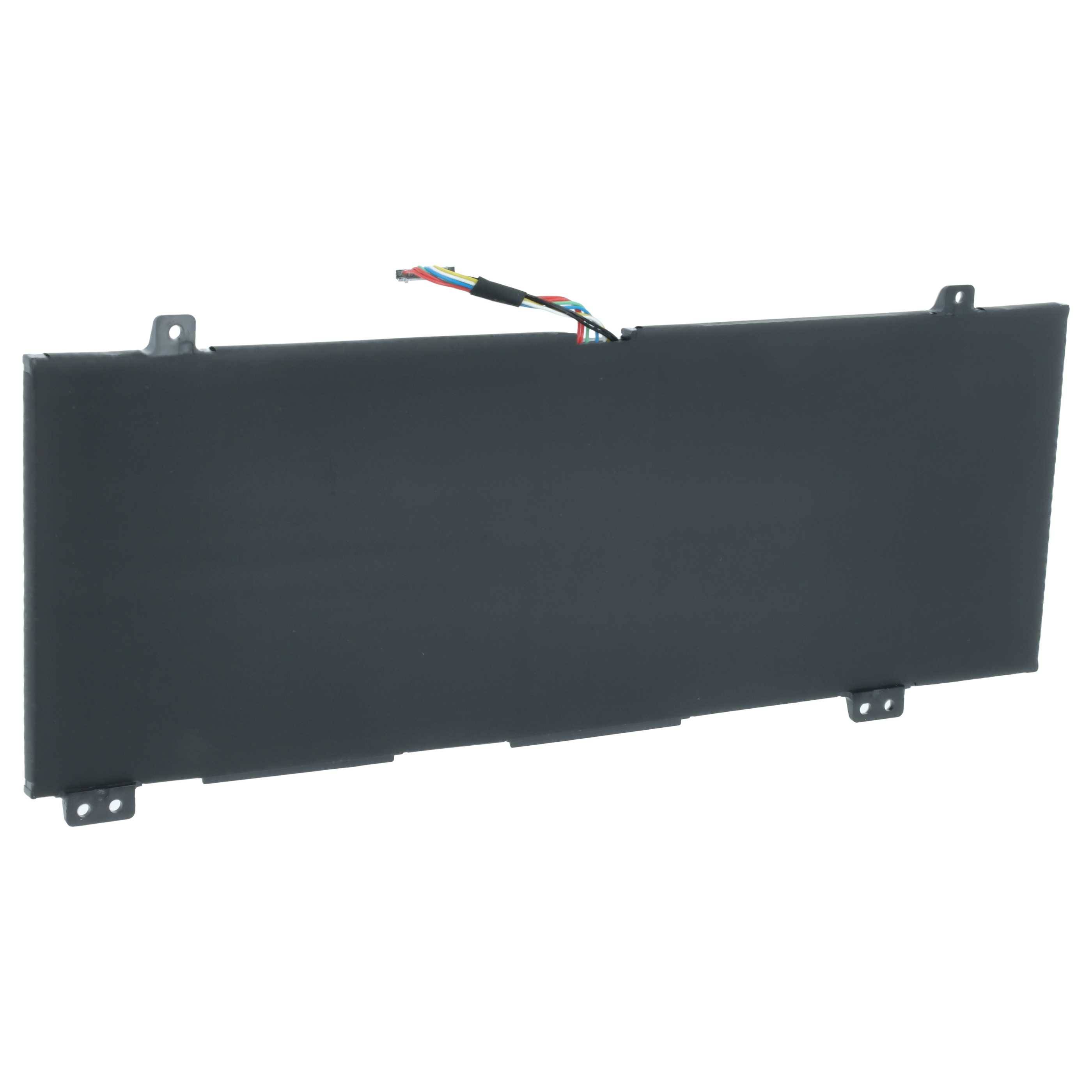 Eine rechteckige schwarze Laptop-Batterie mit einigen abstehenden Kabeln an der Oberseite, die für die interne Installation in verschiedenen Geräten konzipiert ist.