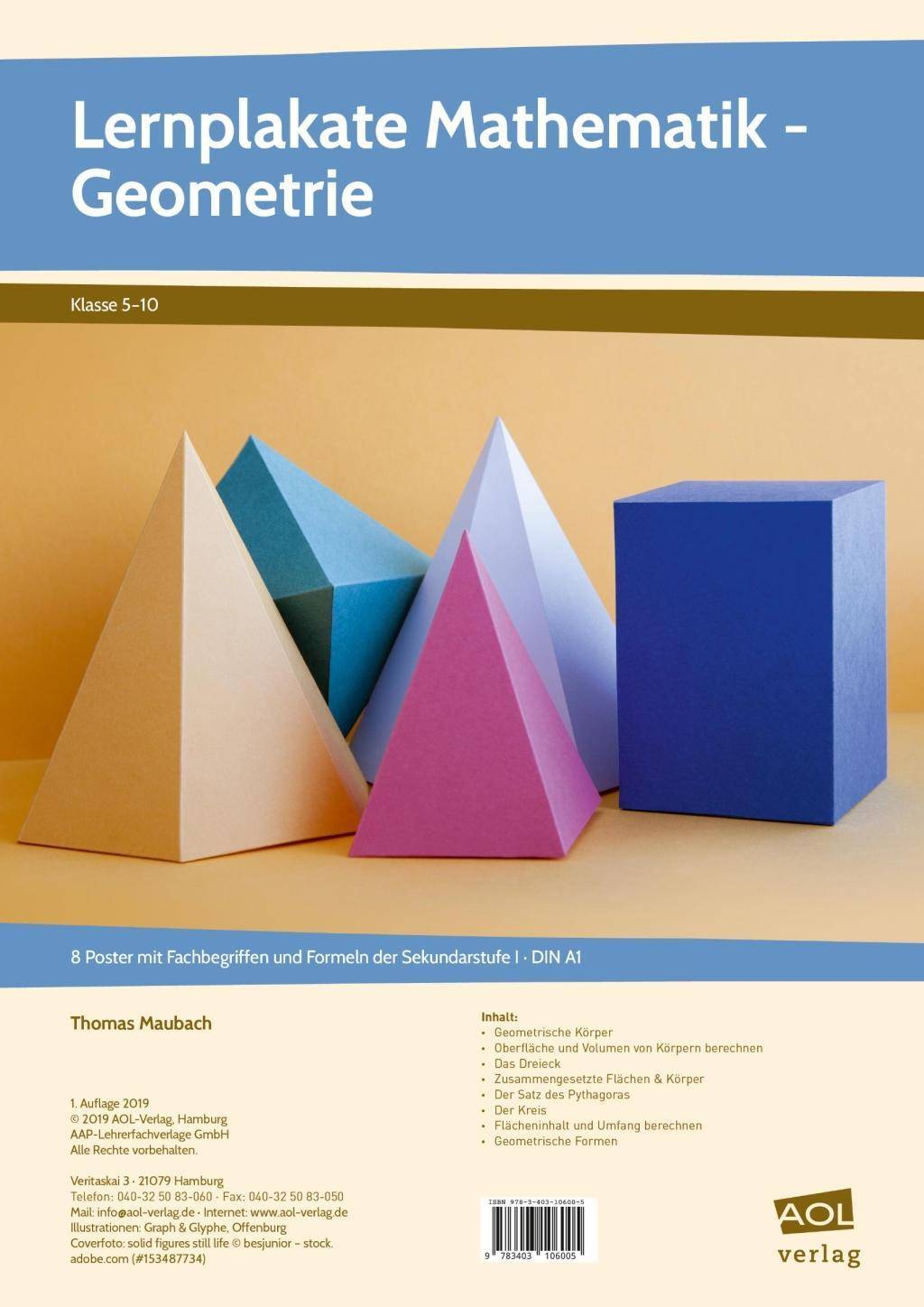 Lernplakate Mathematik - Geometrie 8 Poster mit Fachbegriffen und Formeln der Sekunderstufe I (5. bis 10. Klasse)