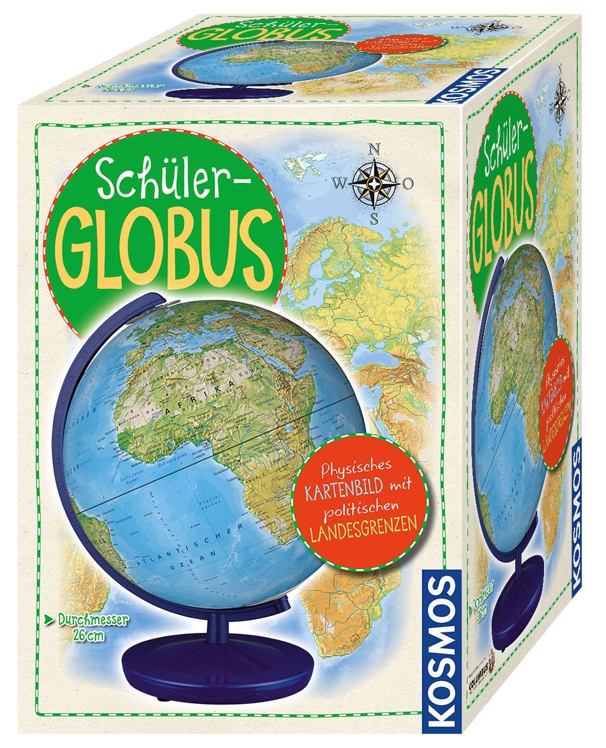 KOSMOS 673031 - Schüler-Globus Physisches Kartenbild mit politischen Ländergrenzen, 26 cm Durchmesser Physisches Kartenbild mit politischen Landesgr