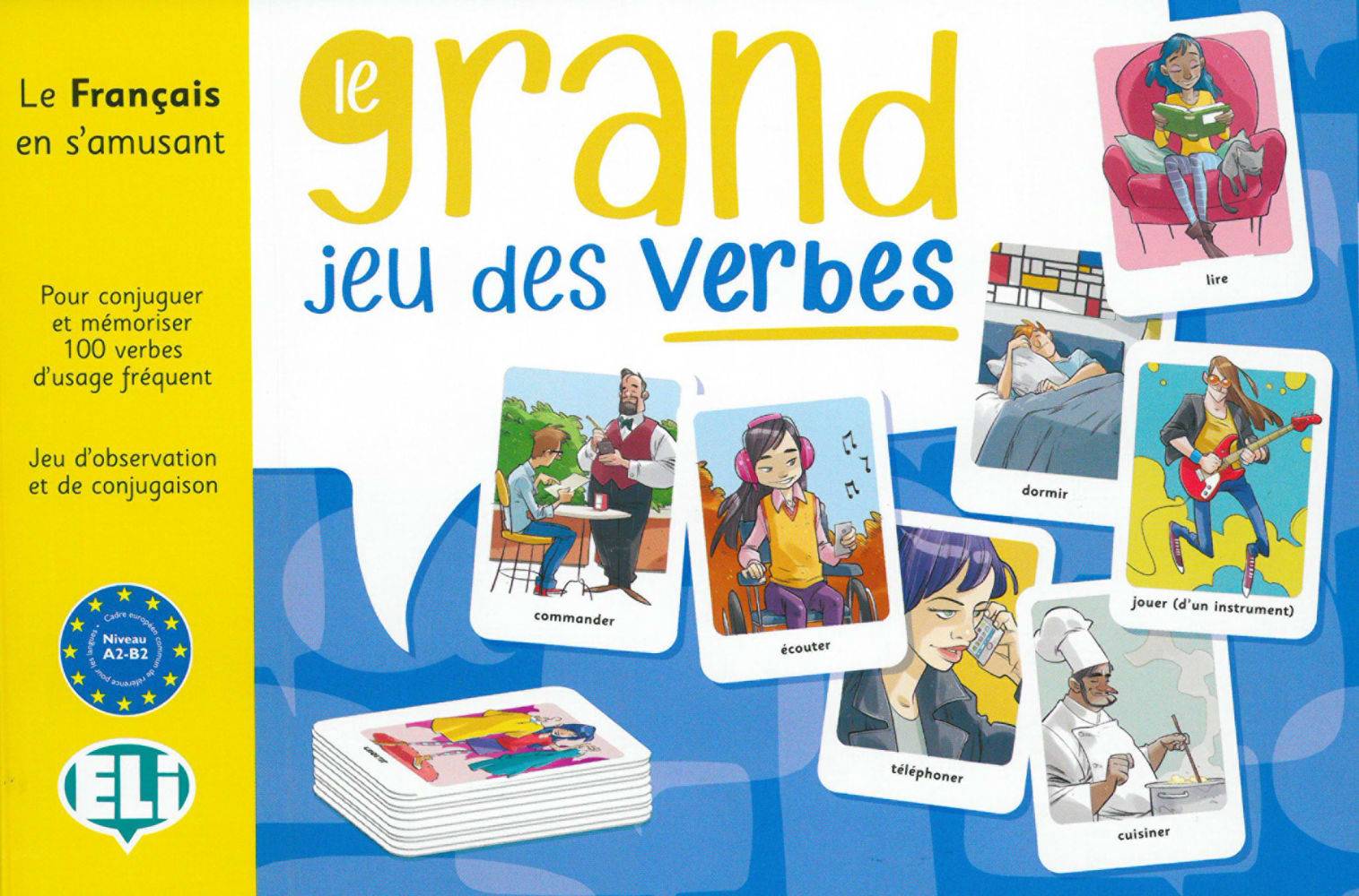 Le grand jeu des Verbes (Spiel) Spiel mit 32 Spielkarten (28 x Pronomen, 8 x Verben, 3 x Fragen)