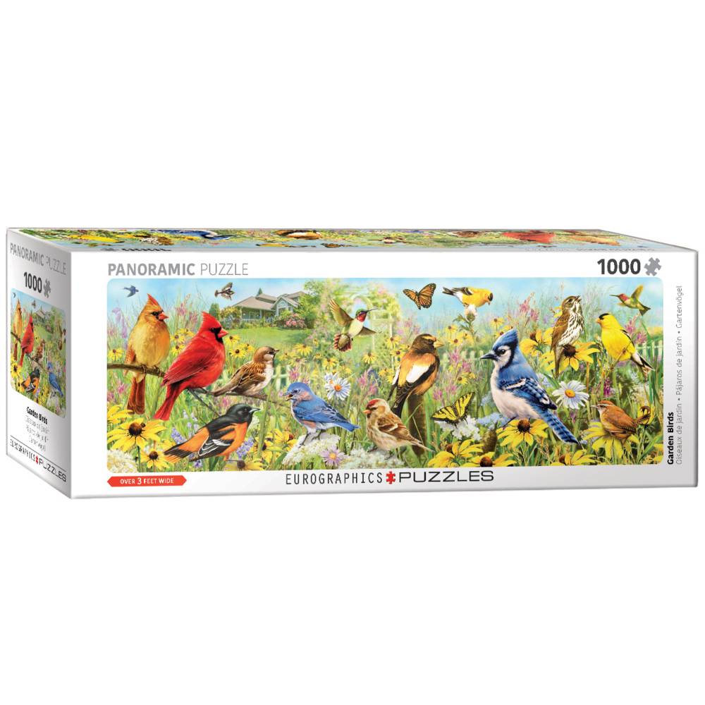 Vögel im Garten (Puzzle) Gartenvögel, Anzahl Teile: 1000, Maße (B/H): 96 x 32 cm, Panorama-Puzzle, Smart Cut Technology