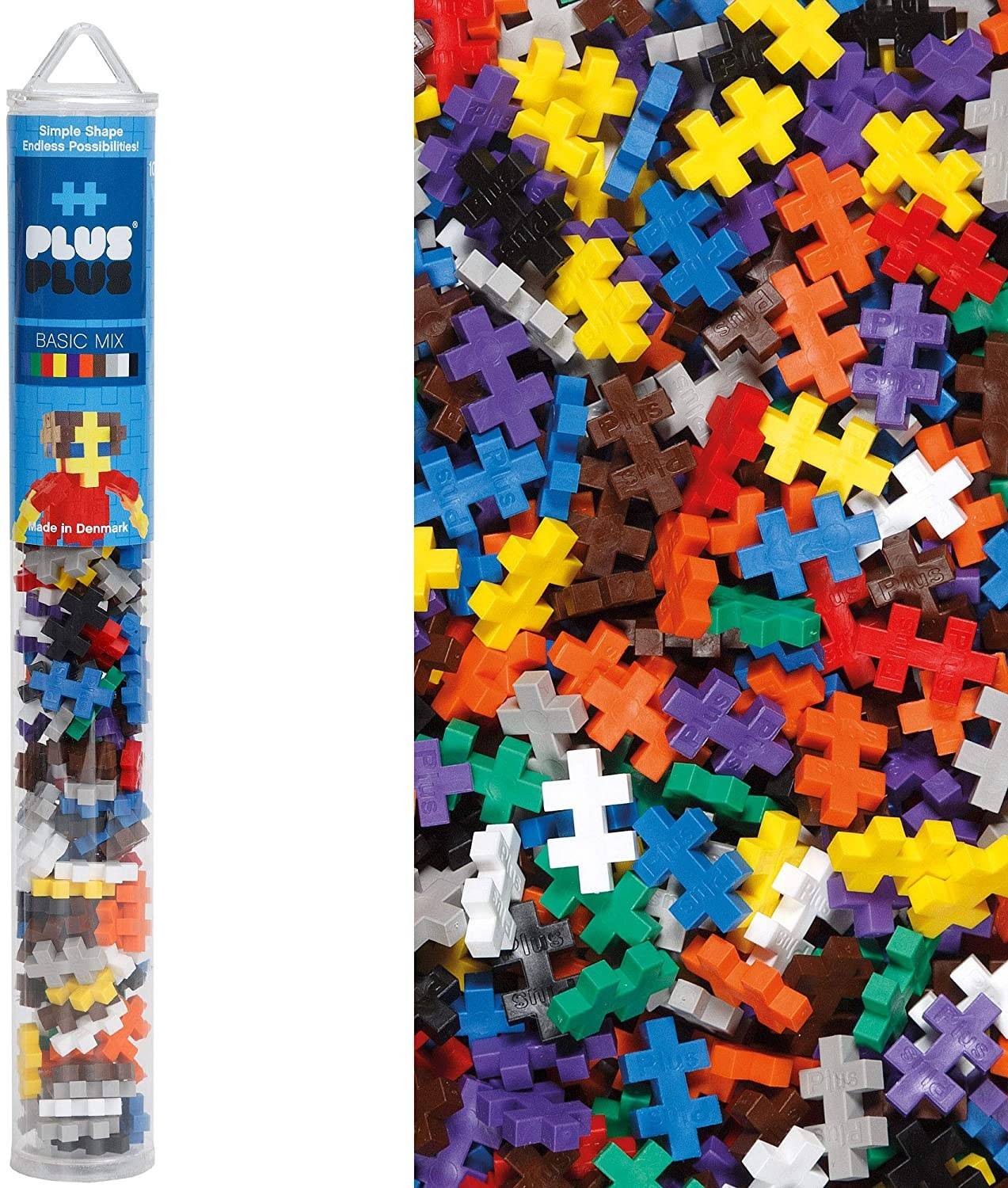 Plus-Plus® 9604023 - Basic Mix, Tube, 100 Bausteine, Konstruktionsspielzeug, bunt
