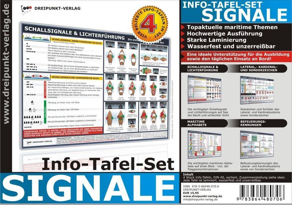 Signale, 4 Info-Tafeln Info-Tafel-Set mit 4 beliebten Info-Tafeln, wasserfest laminiert. Enthalten sind die Einzeltafeln 'Schallsignale und