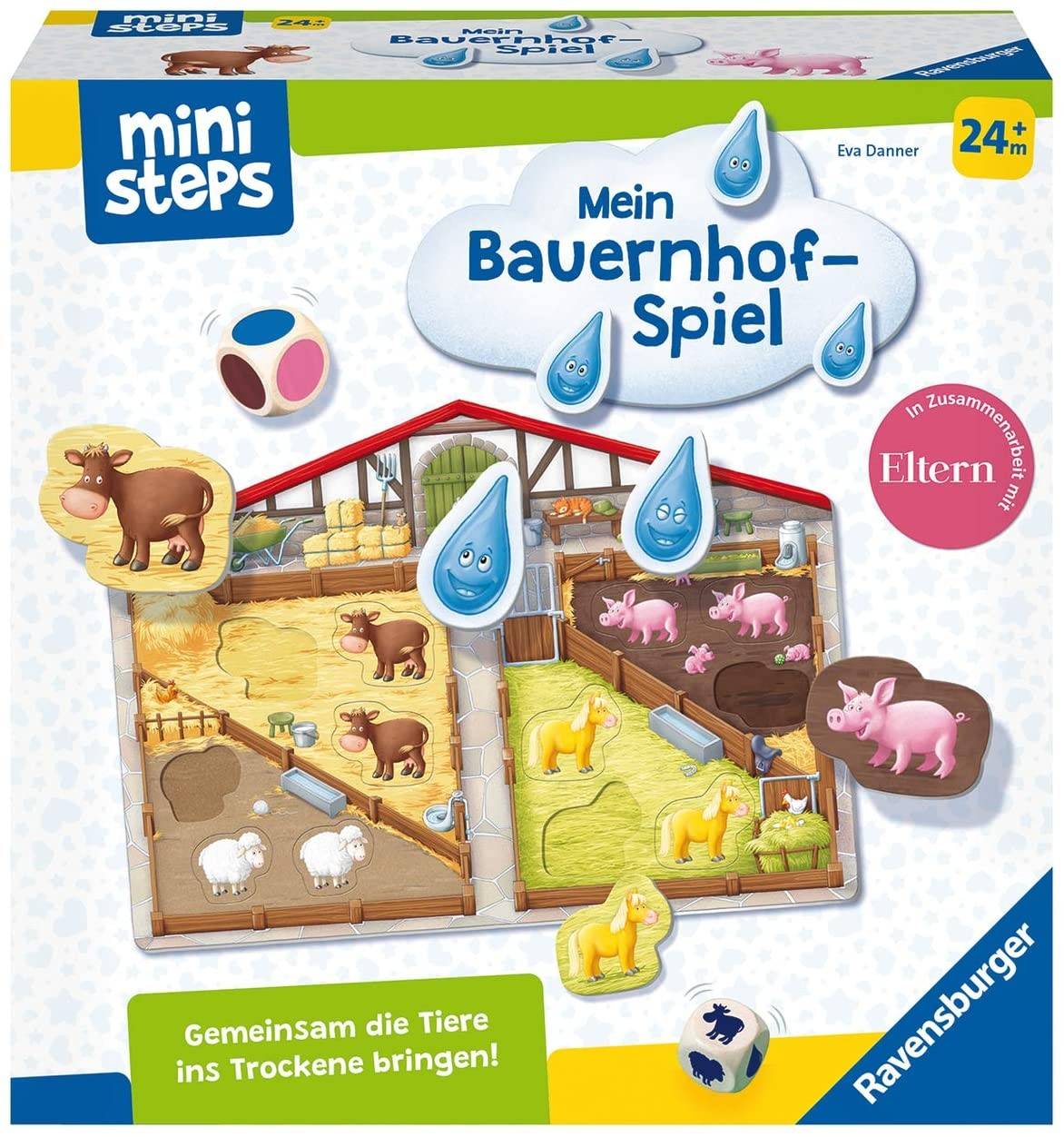 Ravensburger 04173 - ministeps® Mein Bauernhof-Spiel, Würfelspiel, Puzzle-Spiel, Lernspiel Gemeinsam die Tiere ins Trockene bringen!