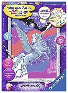 Ravensburger 286416 - Stolzer Pegasus - Malen nach Zahlen, mit Glittereffekt, romantic, MNZ Mit farbigen Motivlinien. Mit Glitzer zum Verzieren!