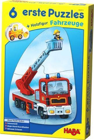 6 erste Puzzles - Fahrzeuge (Kinderpuzzle) 6 Puzzles aus 2-4 Teilen - Mit Holzfigur