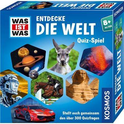 KOSMOS 687748 - Was ist was, Entdecke die Welt, Wissens Quiz Spiel Stellt euch gemeinsam den über 300 Quizfragen, Spieleranzahl: 2-4, Spieldauer (Min