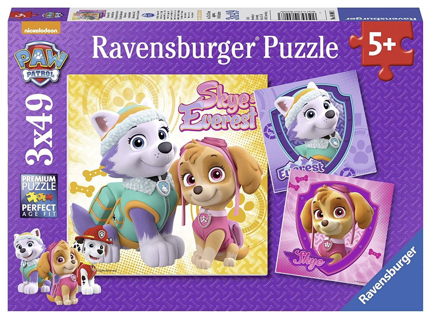 Ravensburger 08008 - Disney, Paw Patrol, Bezaubernde Hundemädchen Premium Puzzle, 3 x 49 Teile, Mit Mini-Poster, Perfect Age Fit, Paw Patrol, Helfer
