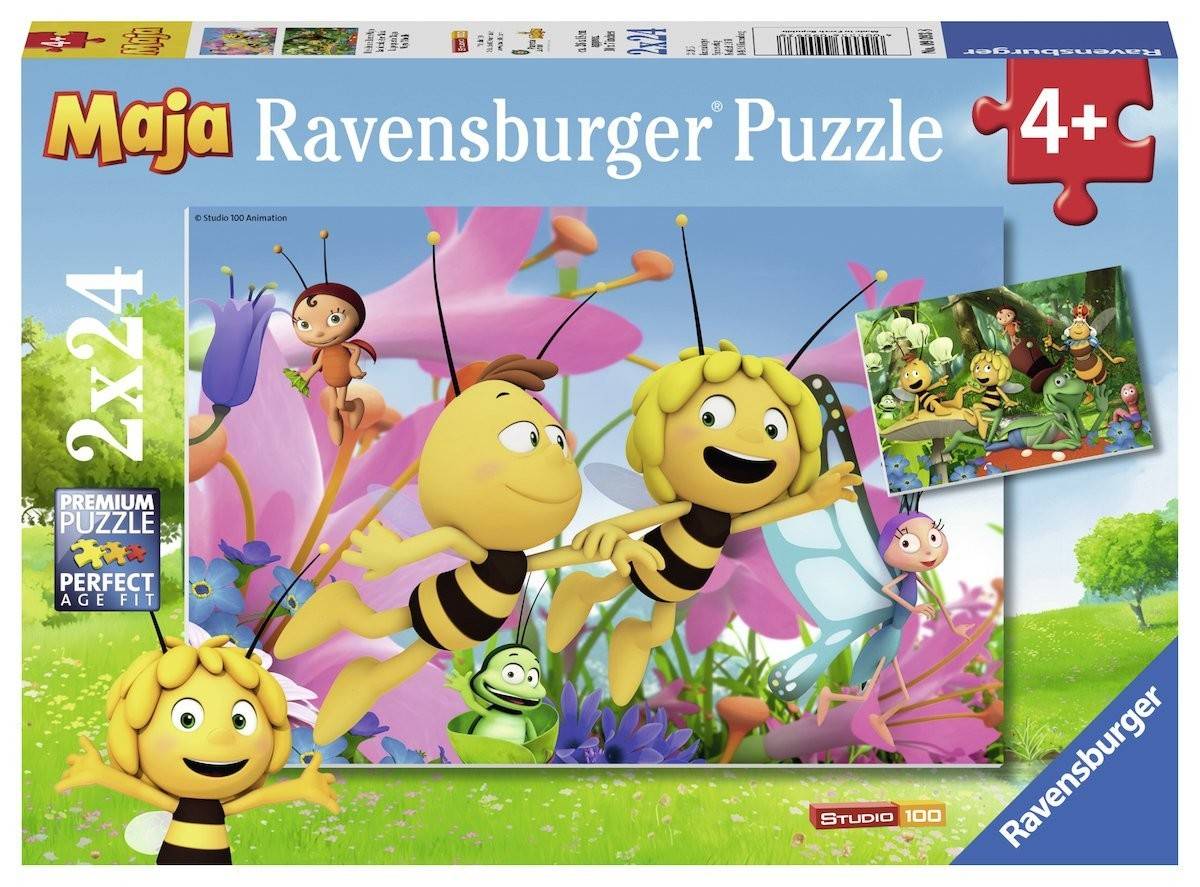 Ravensburger 09093 - Die kleine Biene Maja, Puzzle, 2 x 24 Teile Premium Puzzle, 2 x 24 Teile, Mit Mini-Poster, Perfect Age Fit, Studio 100, Die