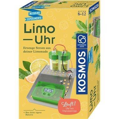 KOSMOS 658090 - Limo-Uhr, Technik Kasten, Mitbringsel Erzeuge Strom aus deiner Limonade