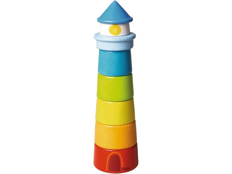 HABA 300170 - Stapelspiel Leuchtturm Anzahl Teile: 6, Motorikspiel aus massivem Buchenholz