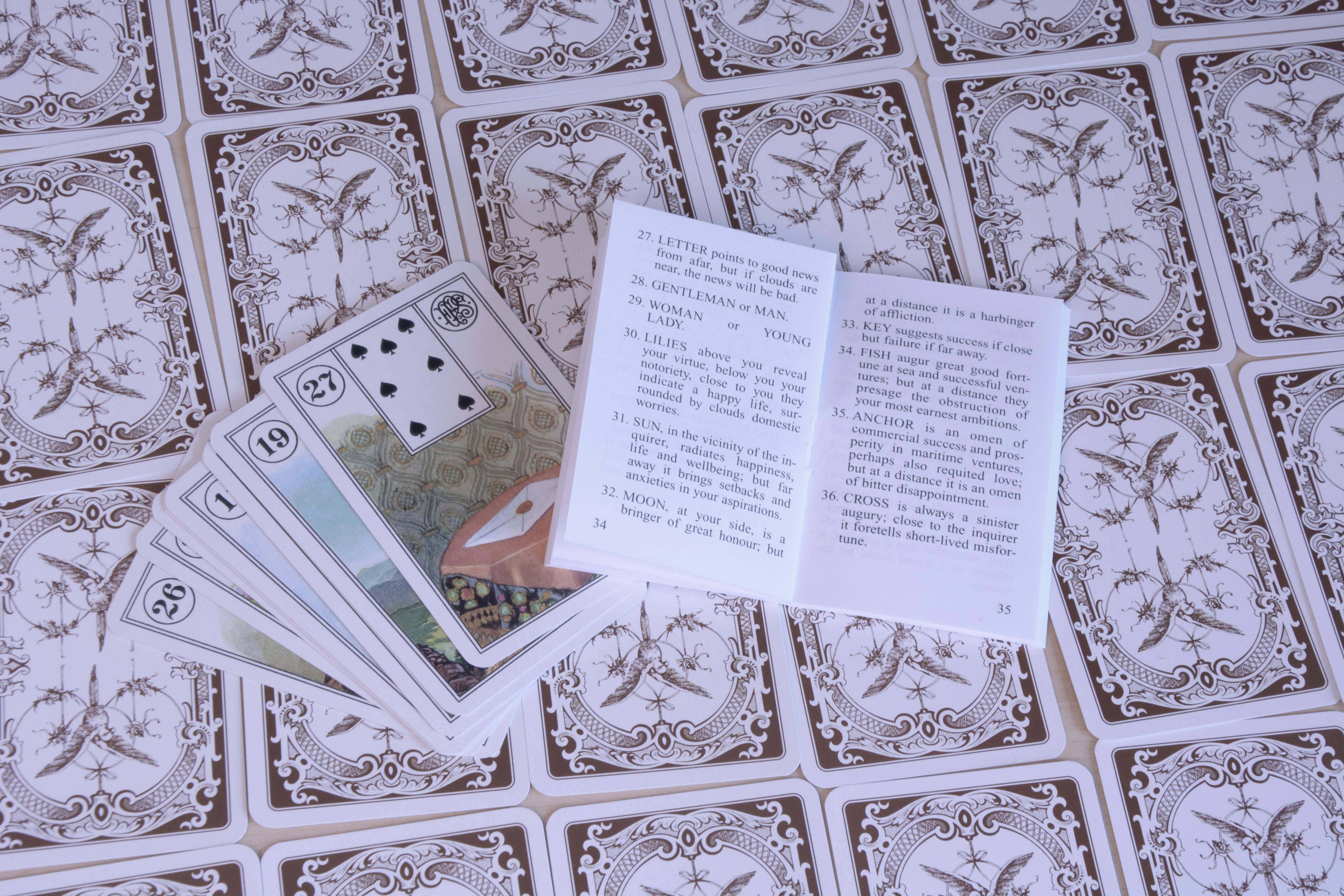Mademoiselle Lenormand Wahrsagekarten, Orakelkarten. Cartomancy Deck, Jeu du destin 36 Karten mit Anleitung