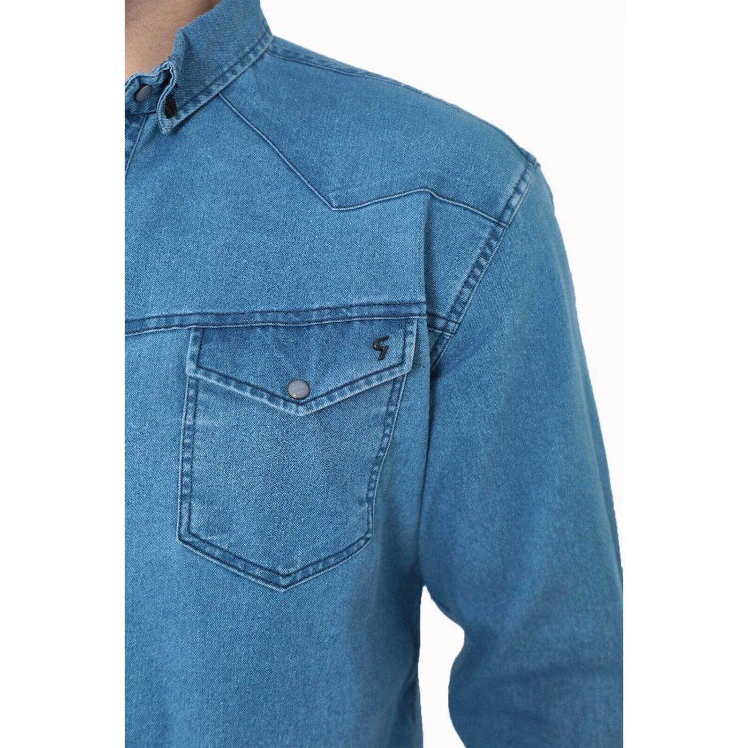 Premium Herren Hemd Basic Freizeithemd dickes Hemd Unifarben Langarm Slim-Fit 100% Baumwolle L Jeansblau