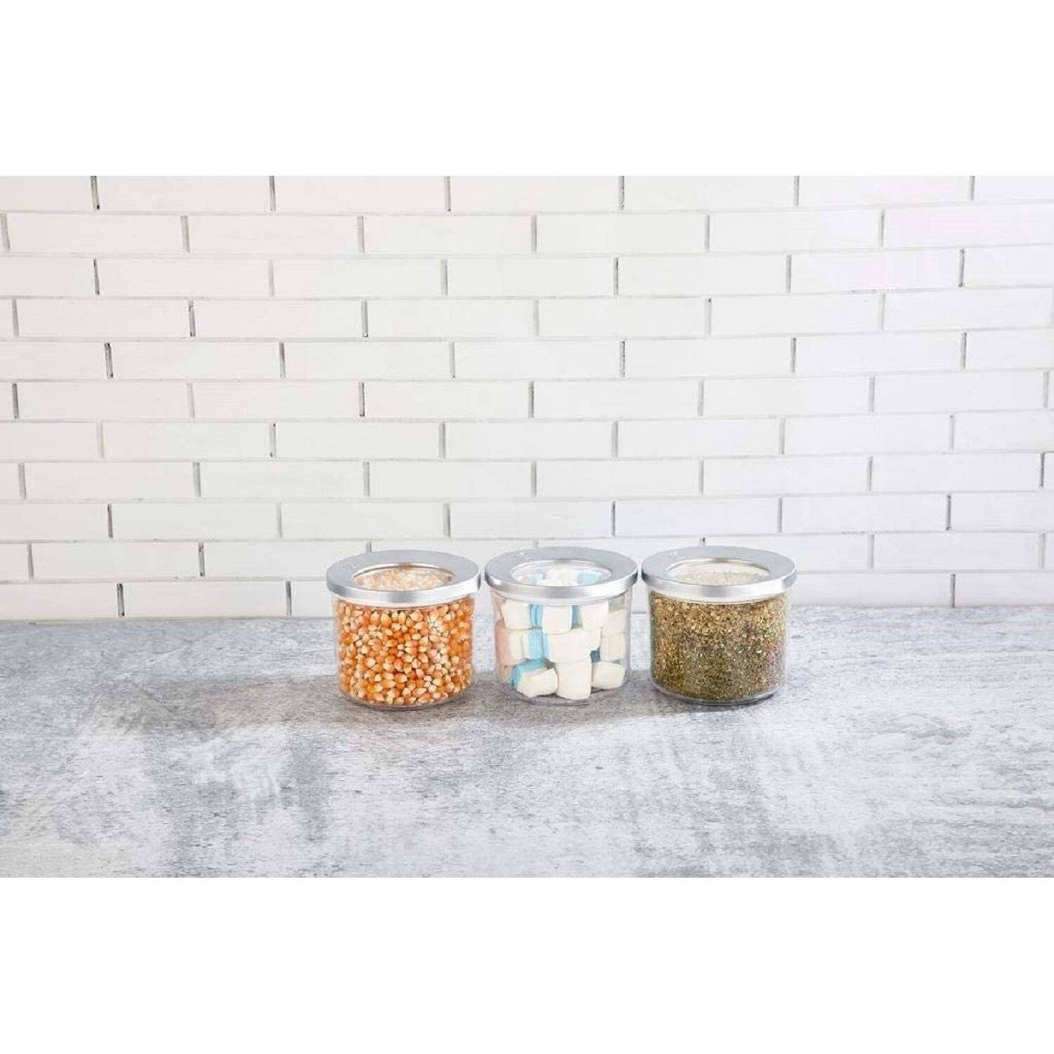 Vip Ahmet 3x 400ml Vorratsbehälter 3tlg Set Rund Lebensmittelbehälter mit Deckel Chrom Transparent