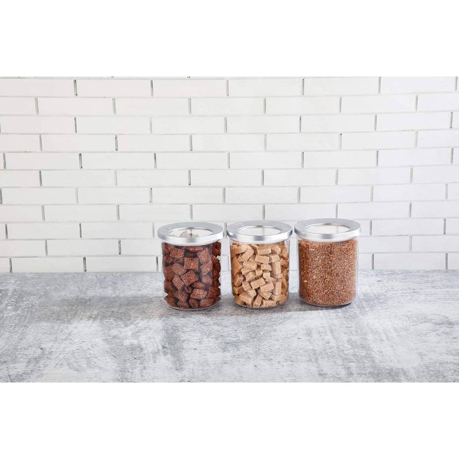 Vip Ahmet 3x 700ml Vorratsbehälter 3tlg Set Rund Lebensmittelbehälter mit Deckel Chrom Transparent