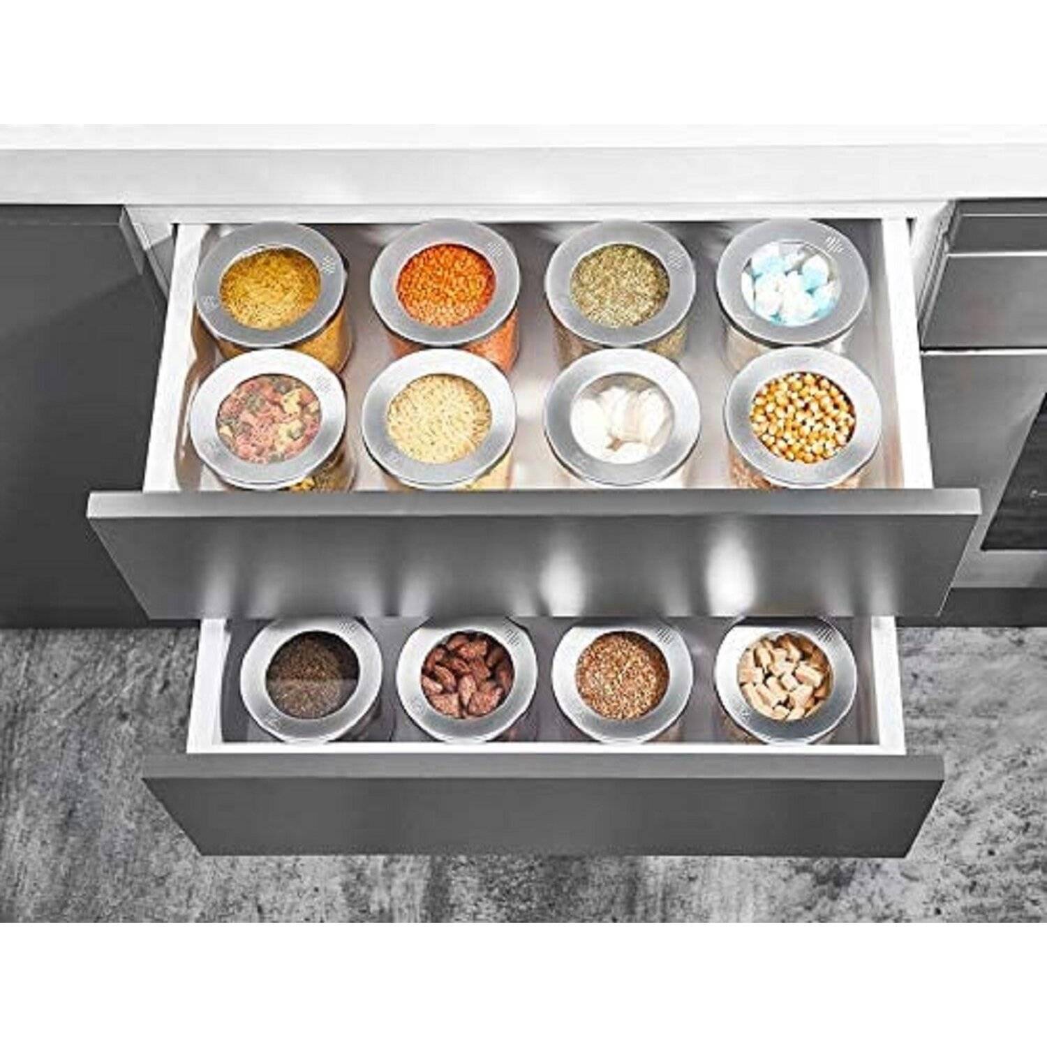 Vip Ahmet 3x 1750ml Vorratsbehälter 3tlg Set Rund Lebensmittelbehälter mit Deckel Chrom Transparent