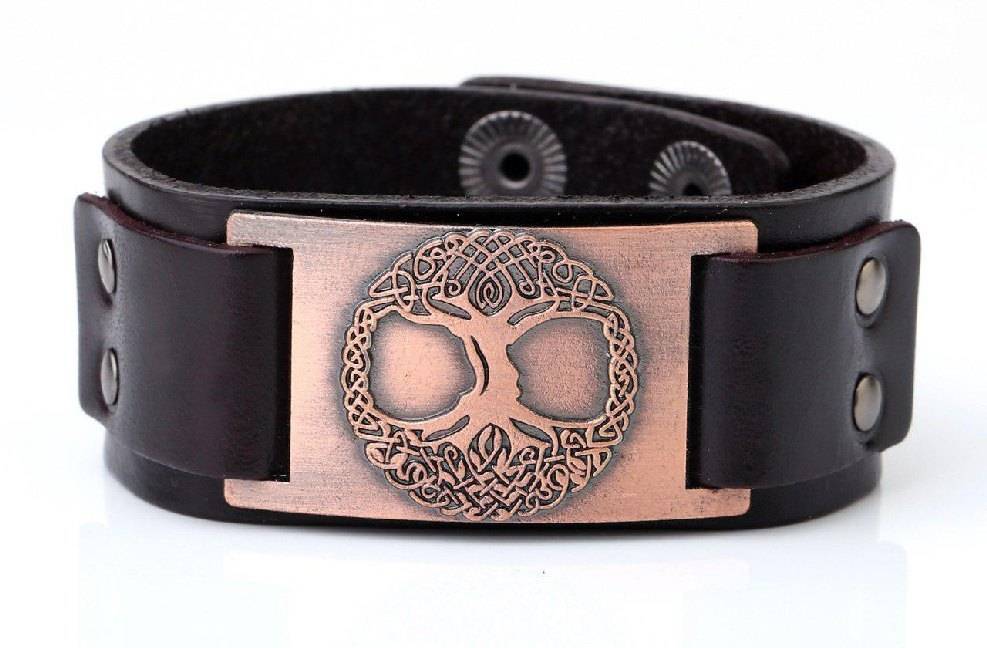 Armband Baum des Lebens Leder, braun, Metalllegierung, bronzefarben