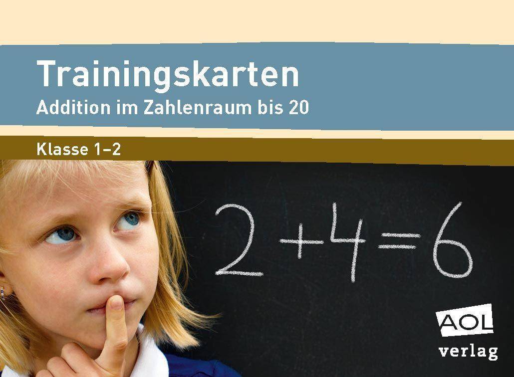 Trainingskarten: Addition im Zahlenraum bis 20 Alle Additionen mit zwei Zahlen - zum Einschleifen - mit Selbstkontrolle (1. und 2. Klasse)