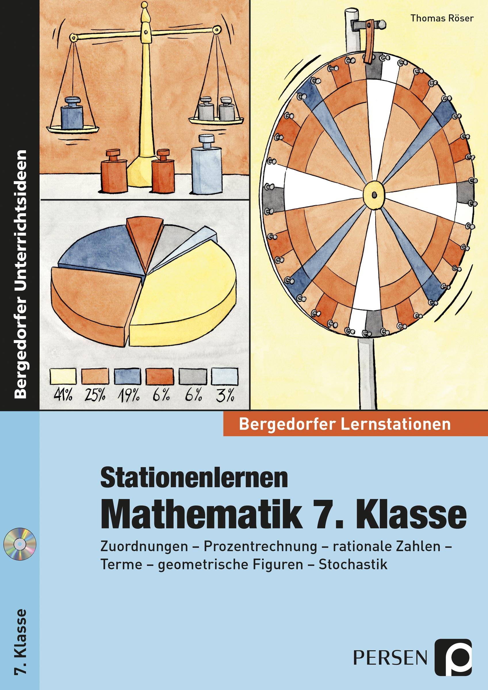 Stationenlernen Mathematik 7. Klasse Zuordnungen - Prozentrechnung - rationale Zahlen - Terme - geometrische Figuren - Stochastik