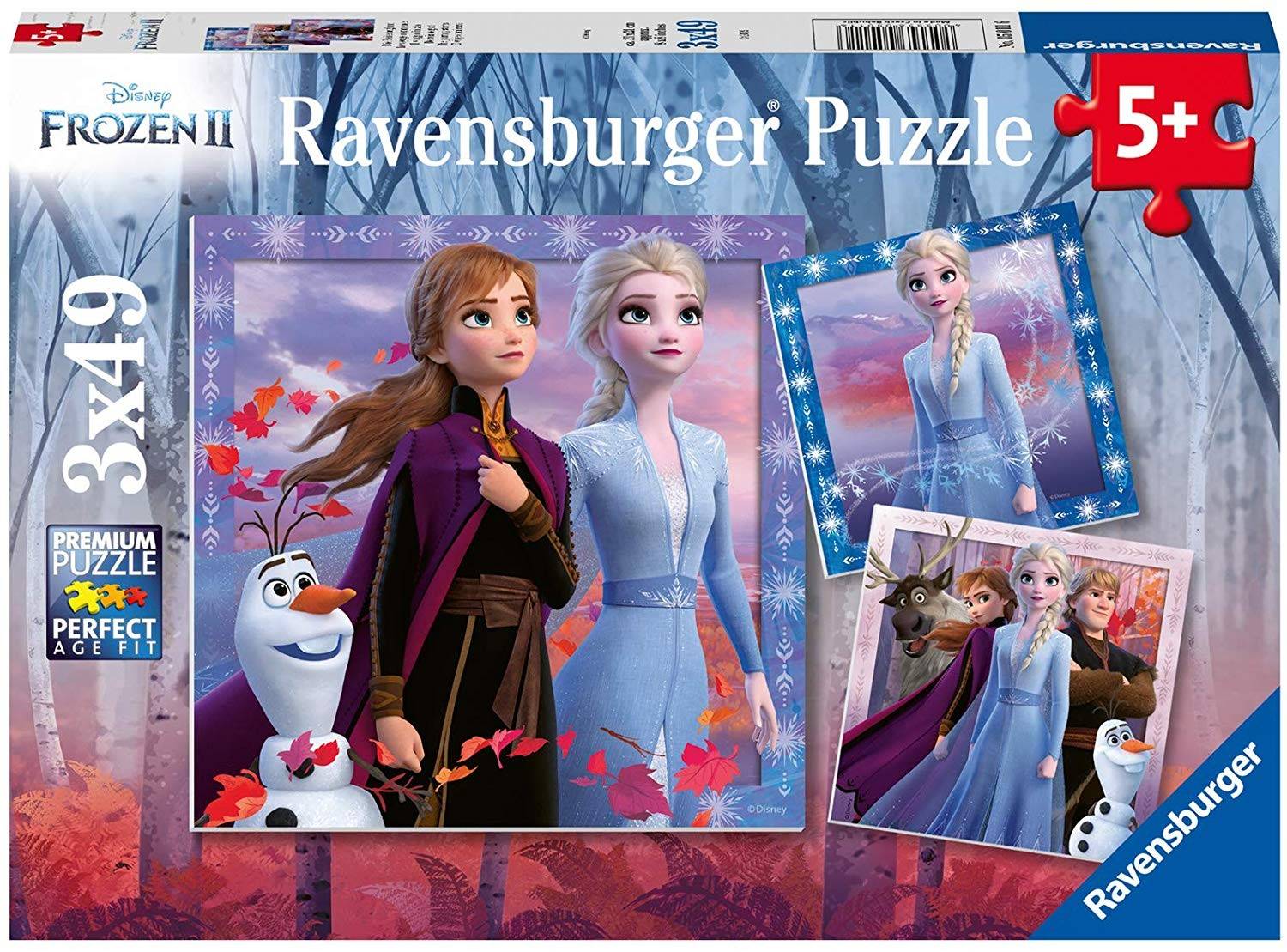 Ravensburger 05011 - Disney Frozen II, Die Reise beginnt, Die Eiskönigin, Puzzle, 3x49 Teile Maße (B/H): 21 x 21 cm, Premium Puzzle, 3 x 49 Teile, M